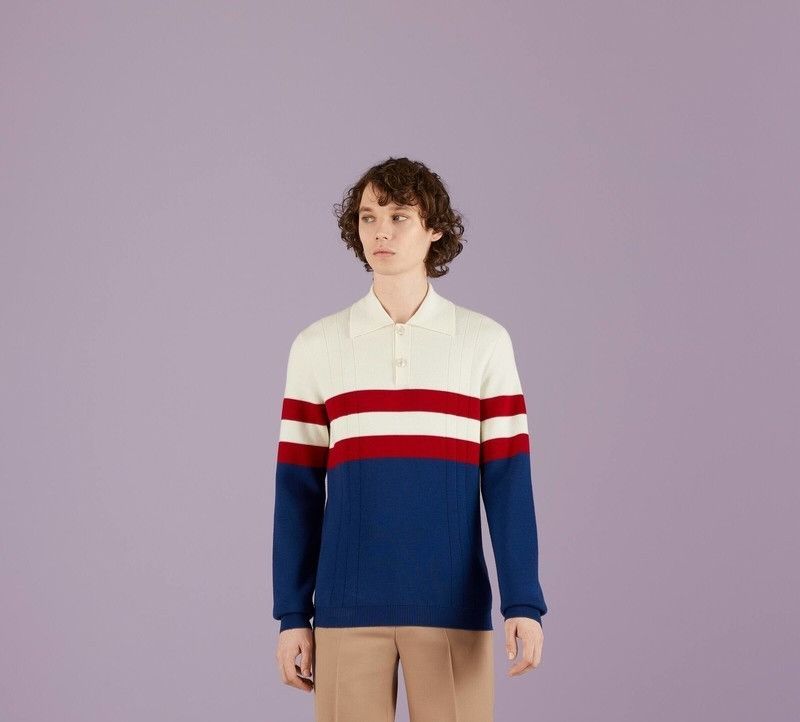 Gucci o1s1wg110225 Cashmere and Wool Striped Polo Shirt Multicolor Size US S / EU 44-46 / 1 - 5 Thumbnail
