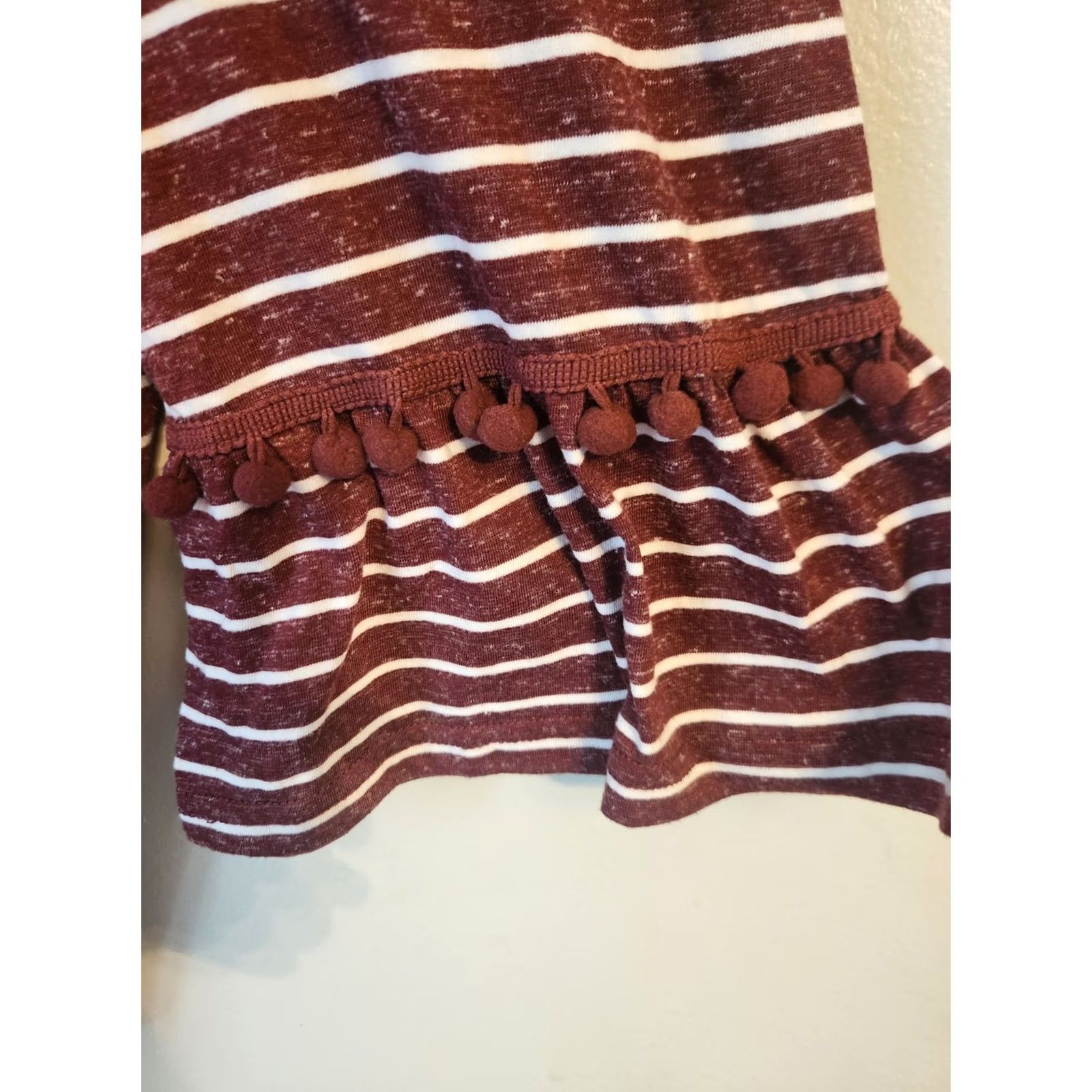 Vintage Suzanne Betro Blouse Burgundy White Stripe Pom Pom Bell Sleeve Top 4X Women Size XXL / US 16-18 / IT 52-54 - 3 Thumbnail