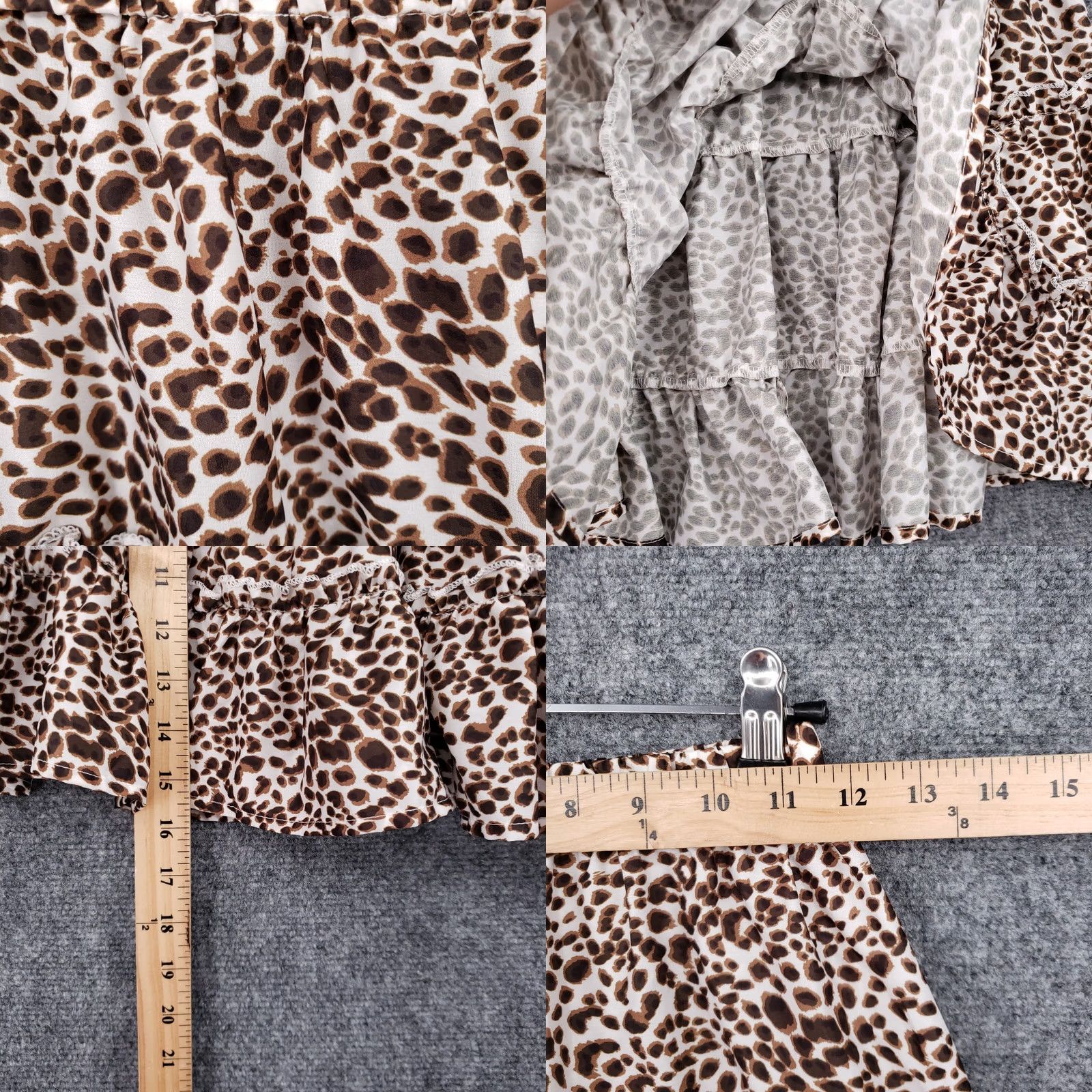 Shein Shein Skirt XS Brown Animal Print Tiered Ruffles Flare Short Pull On Womens Size 26" / US 2 / IT 38 - 8 Thumbnail