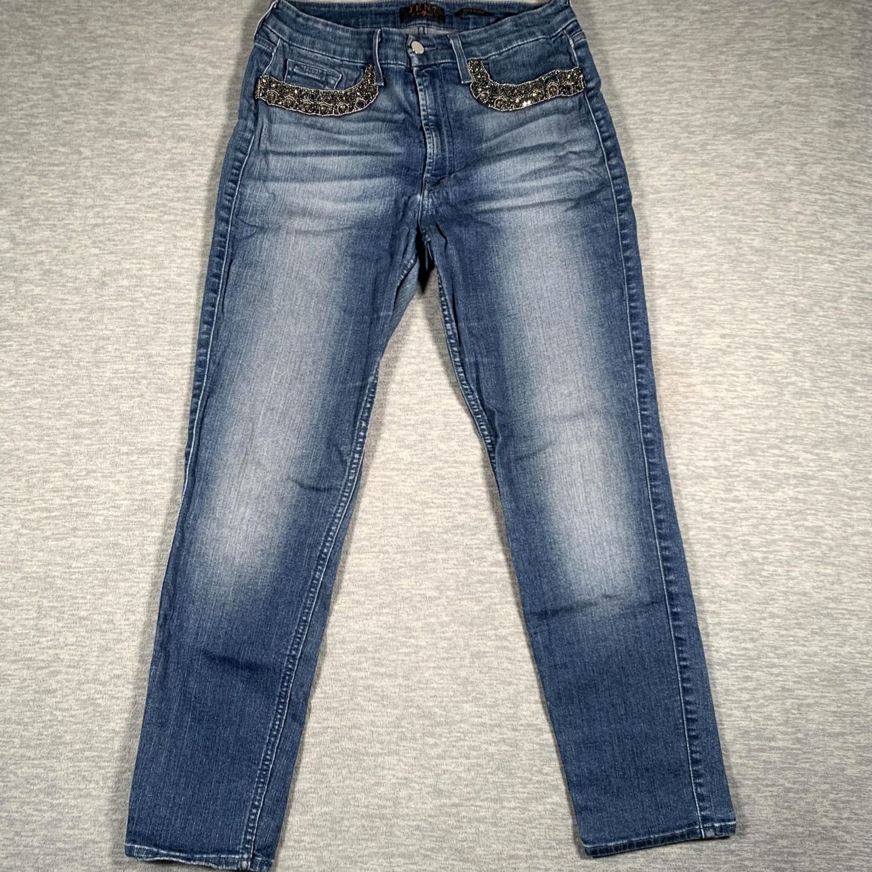 Vintage Jen7 Jeans Womens 10 Ankle Skinny Beaded Pocket Stretch Denim Mid Rise Blue Size 32" / US 10 / IT 46 - 2 Thumbnail