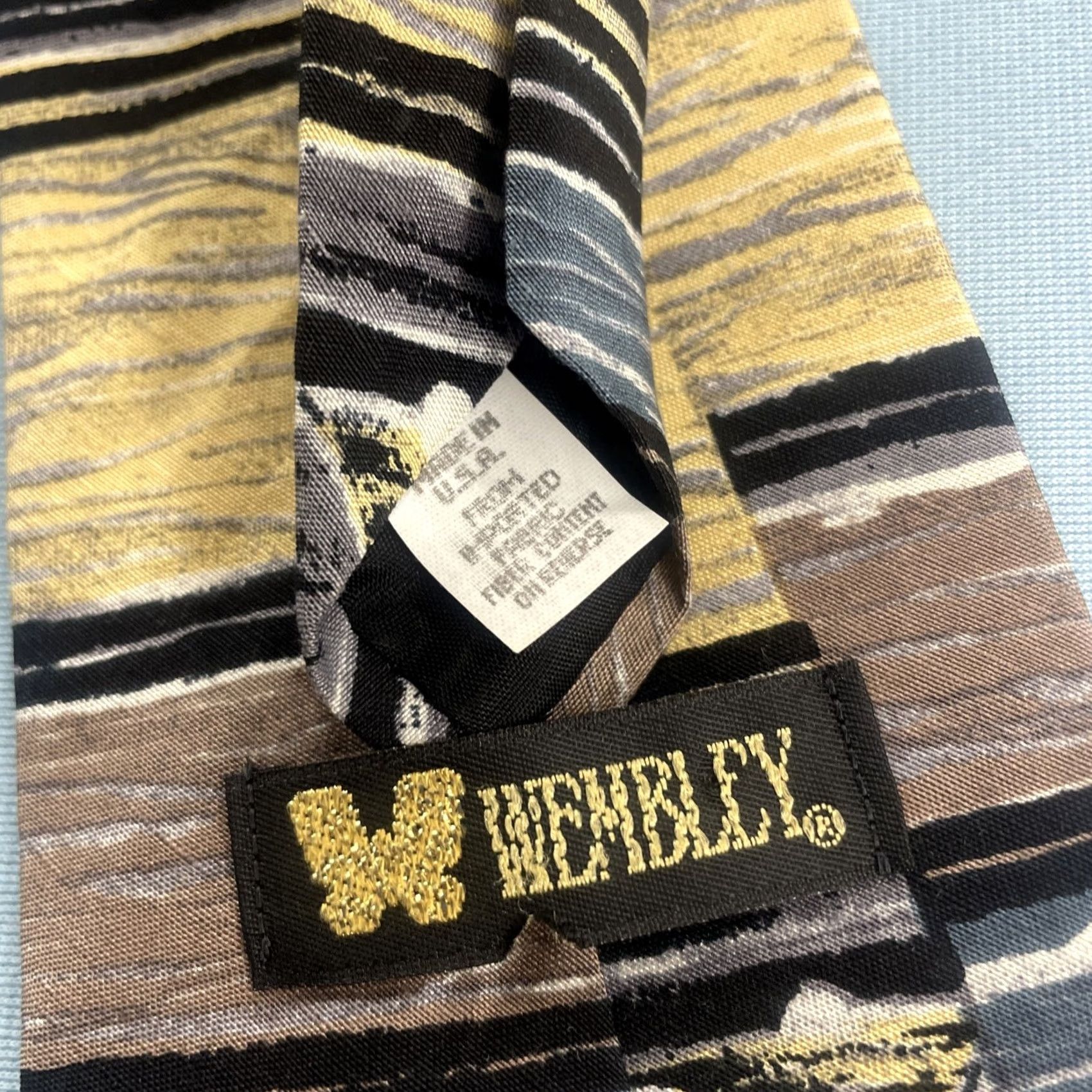 Vintage VINTAGE Wembley Tie 4x57" Silk Linen Abstract Stripe Yellow Brown Black Wide Necktie Mens 1990s vintage capsu le Size ONE SIZE - 5 Thumbnail