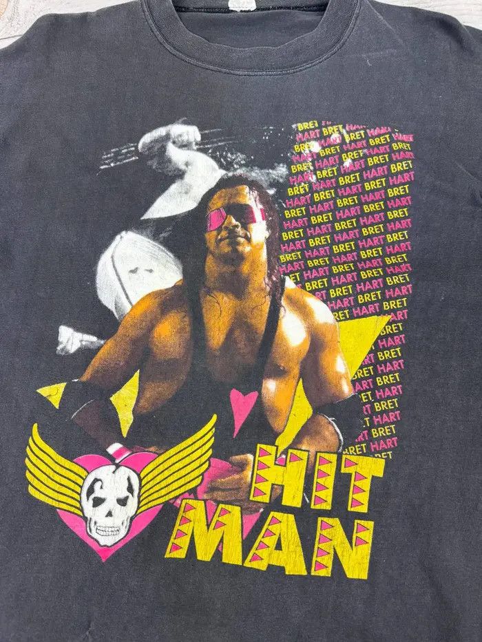Vintage Vintage WWE Bret Hart Hit Man Wrestling T-shirt 90s Size US L / EU 52-54 / 3 - 7 Thumbnail
