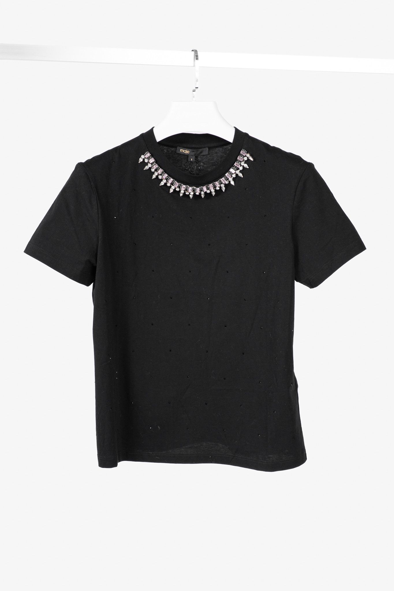 Maje Maje Noir Jersey T-shirt with Diamanté Size S / US 4 / IT 40 - 1 Thumbnail