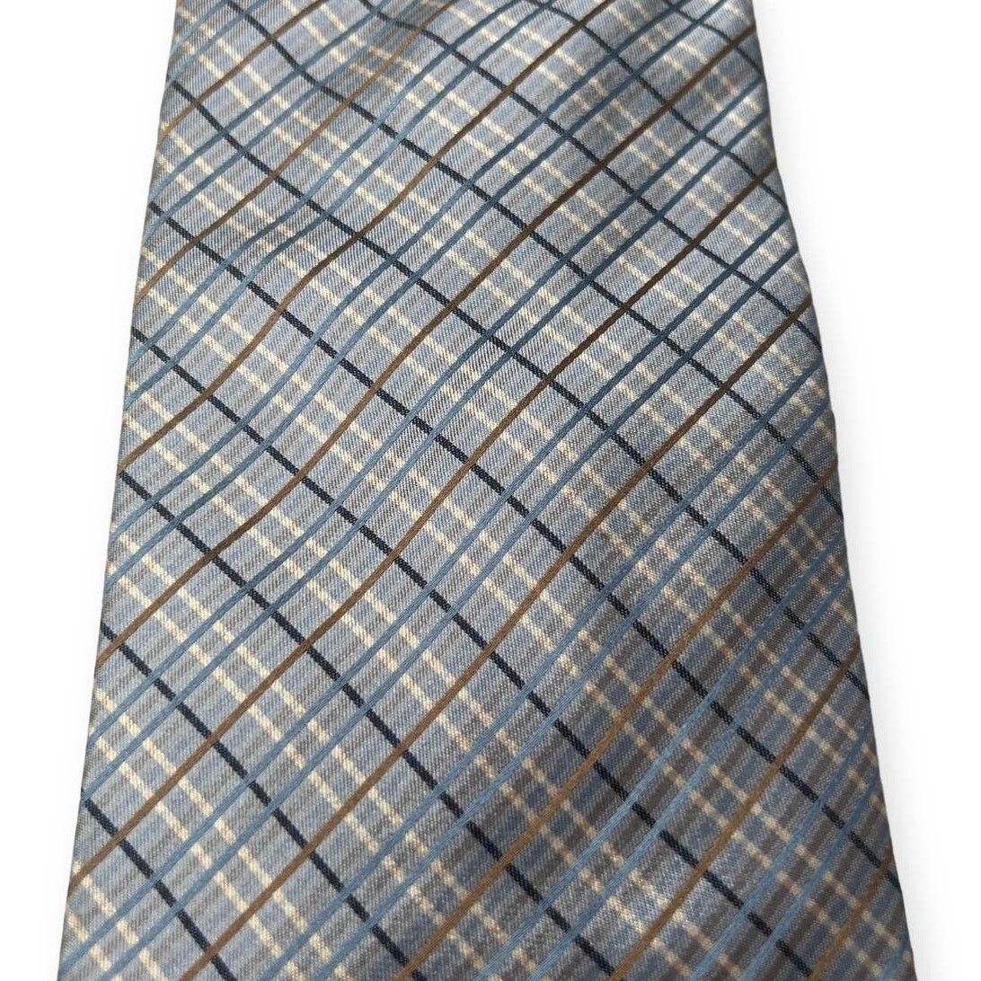 Hickey Freeman Hickey Freeman Collection Slate Blue Brown Plaid Silk Tie Size ONE SIZE - 4 Thumbnail