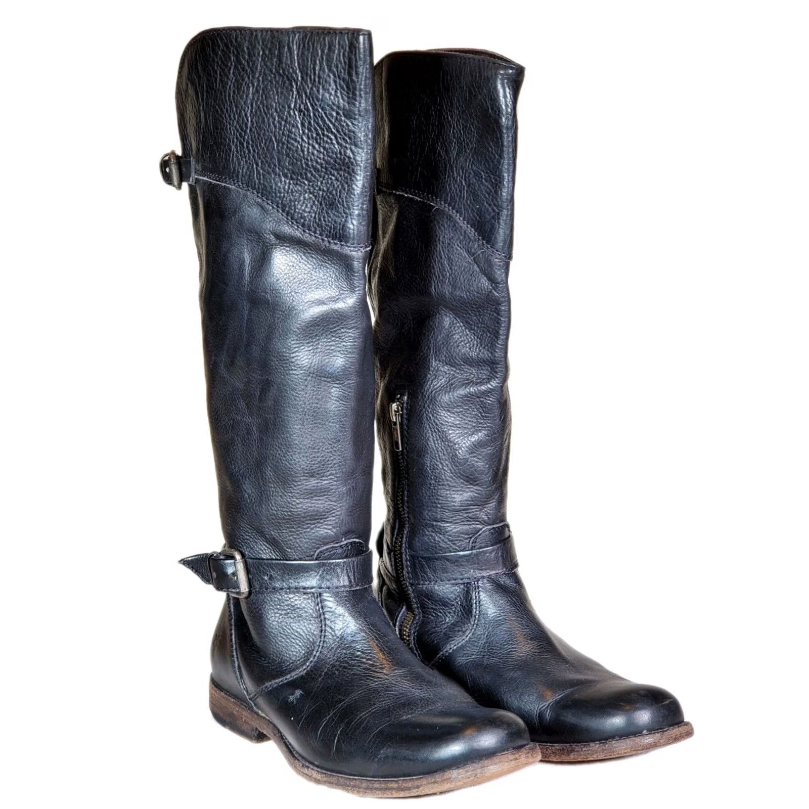 Frye FRYE Phillip Riding Tall Boots Black Leather 3476844 Women's US 9.5 B Knee High Buckle Zip Leather Lining Block Heel VGC Size US 10 / IT 40 - 2 Thumbnail