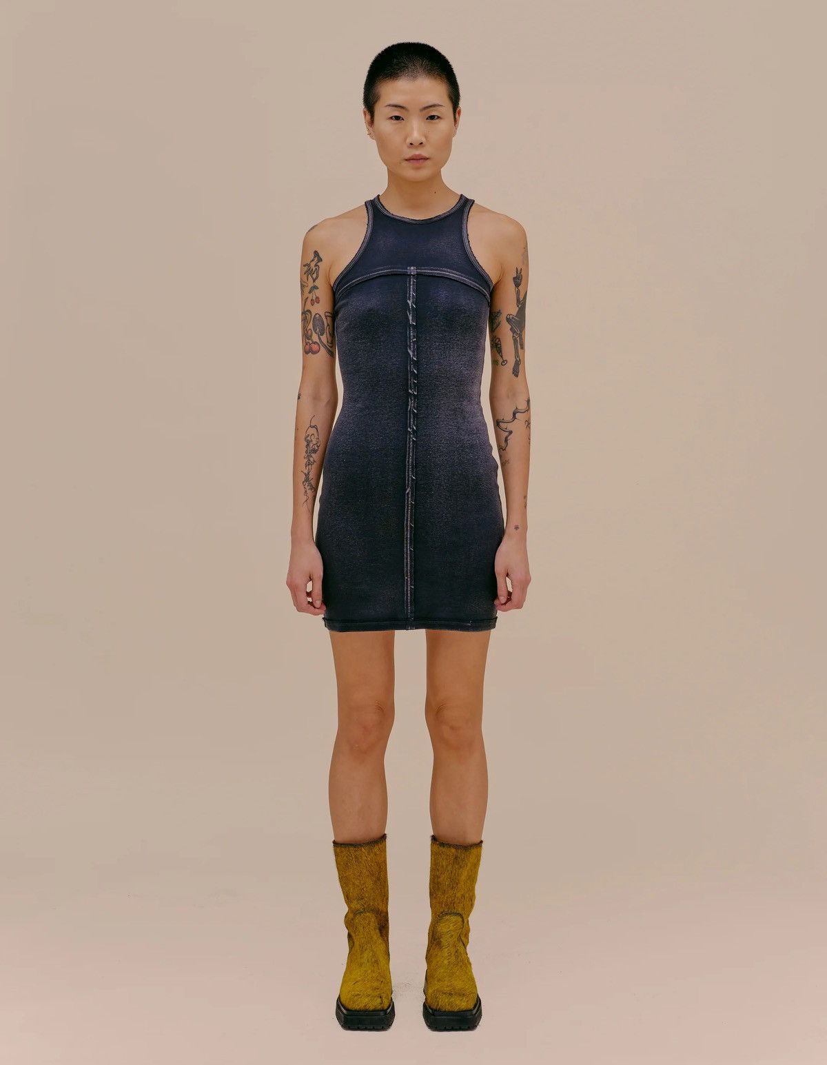image of Eckhaus Latta Lapped Mini Dress Charcoal in Grey, Women's (Size Small)