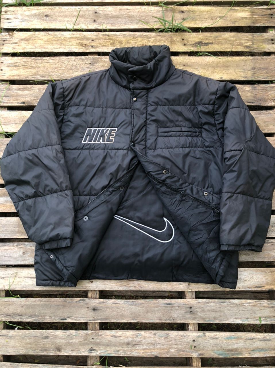 Nike × Vintage Vintage 90s Nike Swoosh Puffer Jacket Distressed Size US XL / EU 56 / 4 - 1 Thumbnail