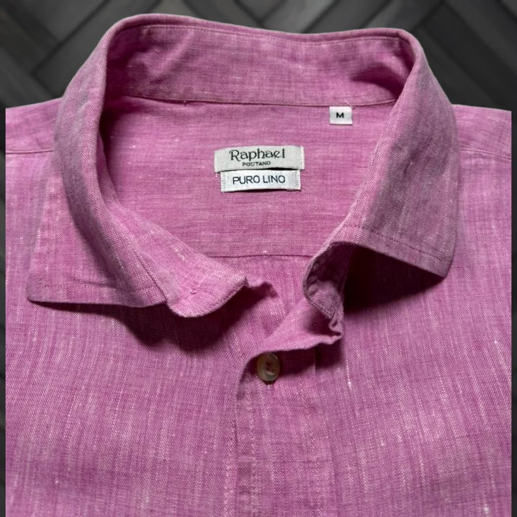 Vintage PURO LINO Raphael Positano Linen Button-Up Shirt | Size M, Pink, Long Sleeve, Collared, Solid Linen, Breathable, Casual Mens Shirt Size US M / EU 48-50 / 2 - 1 Thumbnail