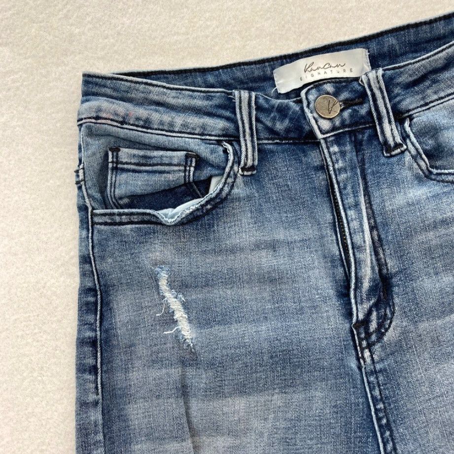 Vintage KanCan Jeans Women's 25 Light Wash Blue Stretch Denim Skinny Ankle Distressed Size 42" / US 20 - 4 Thumbnail