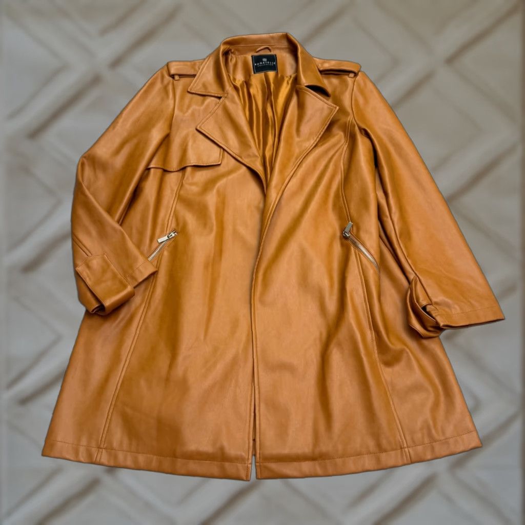 Pendleton VINTAGE Bagatelle Collection Faux Leather Open Front Blazer Jacket Women Large Brown Tan Size XXL / US 16-18 / IT 52-54 - 1 Thumbnail