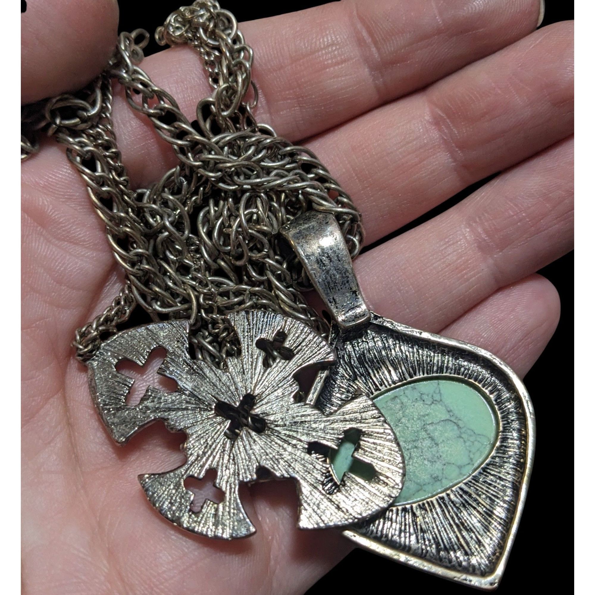 Other Whimsygoth Multilayer Double Pendant Cross And Cabochon Neck Size ONE SIZE - 6 Thumbnail