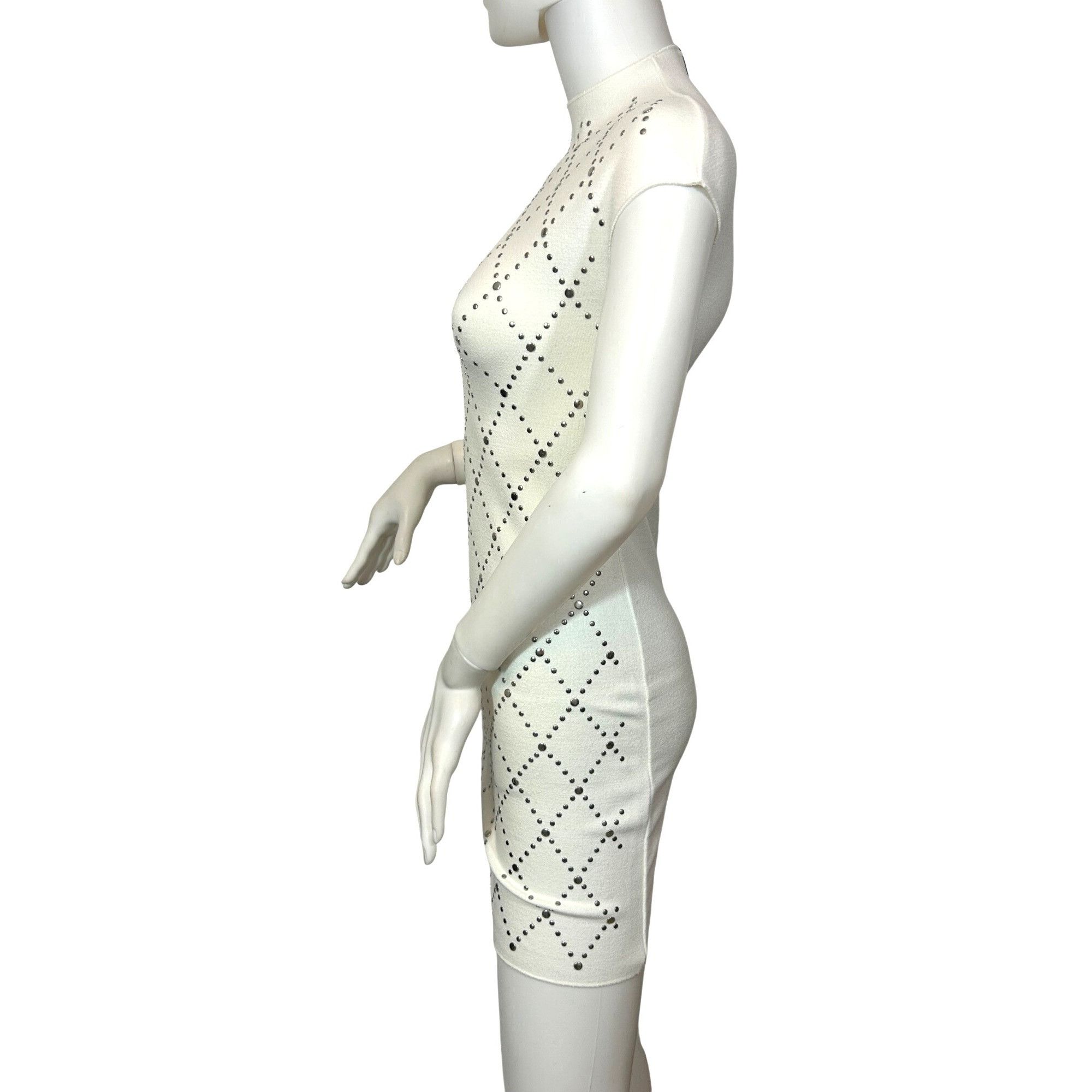 Zara Zara Women’s Mini Dress S White Knit Silver Studded High Nec Size S / US 4 / IT 40 - 2 Thumbnail