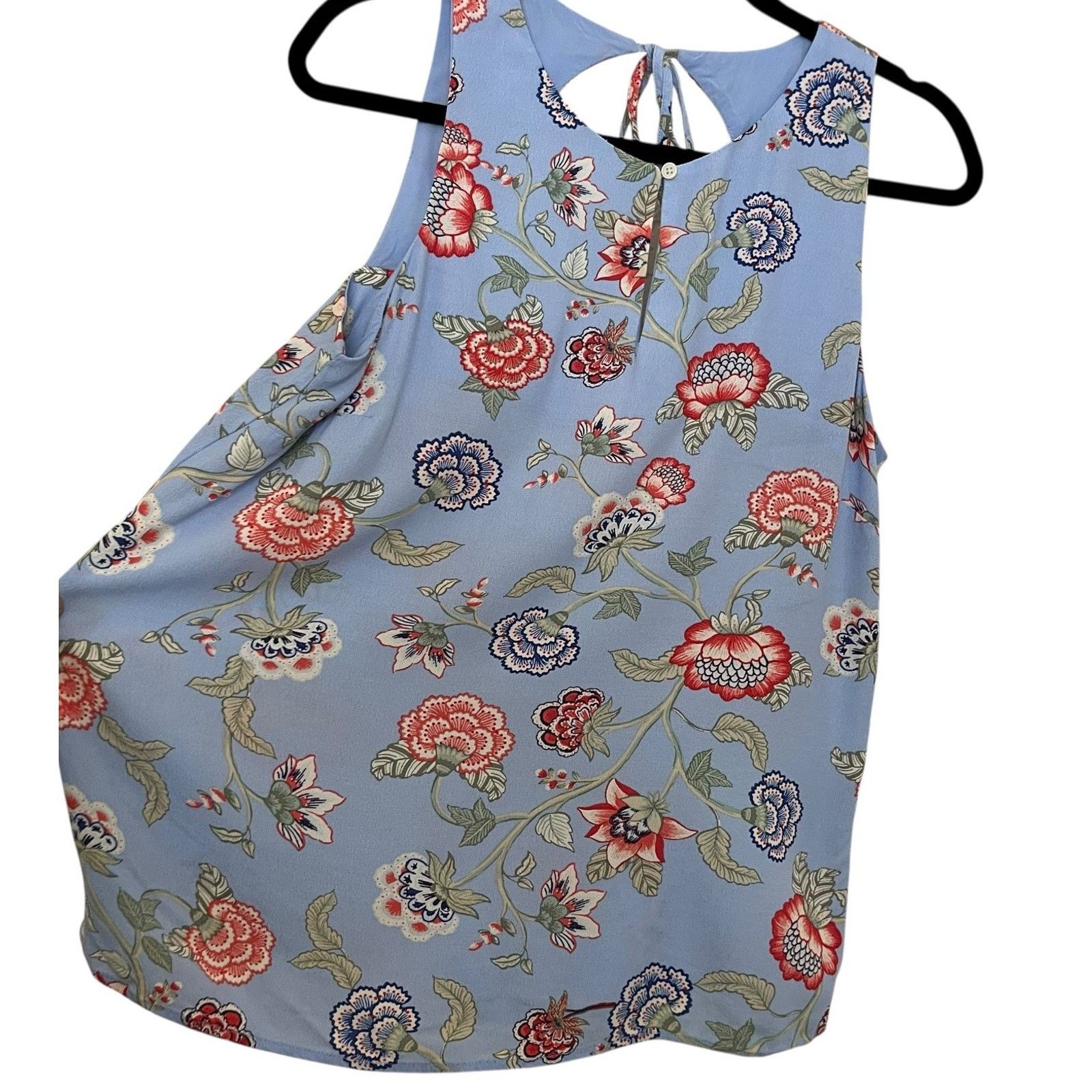 Loft LOFT Floral Print Blue Keyhole Open Back Tie Sleeveless Top Size M / US 6-8 / IT 42-44 - 5 Thumbnail