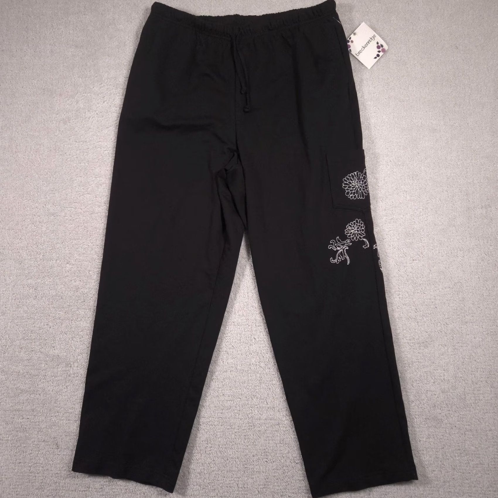 Vintage Breckenridge Sweatpants Womens XL Black Jersey Floral Rhinestone Fall Blooms Size XL / US 12-14 / IT 48-50 - 2 Thumbnail