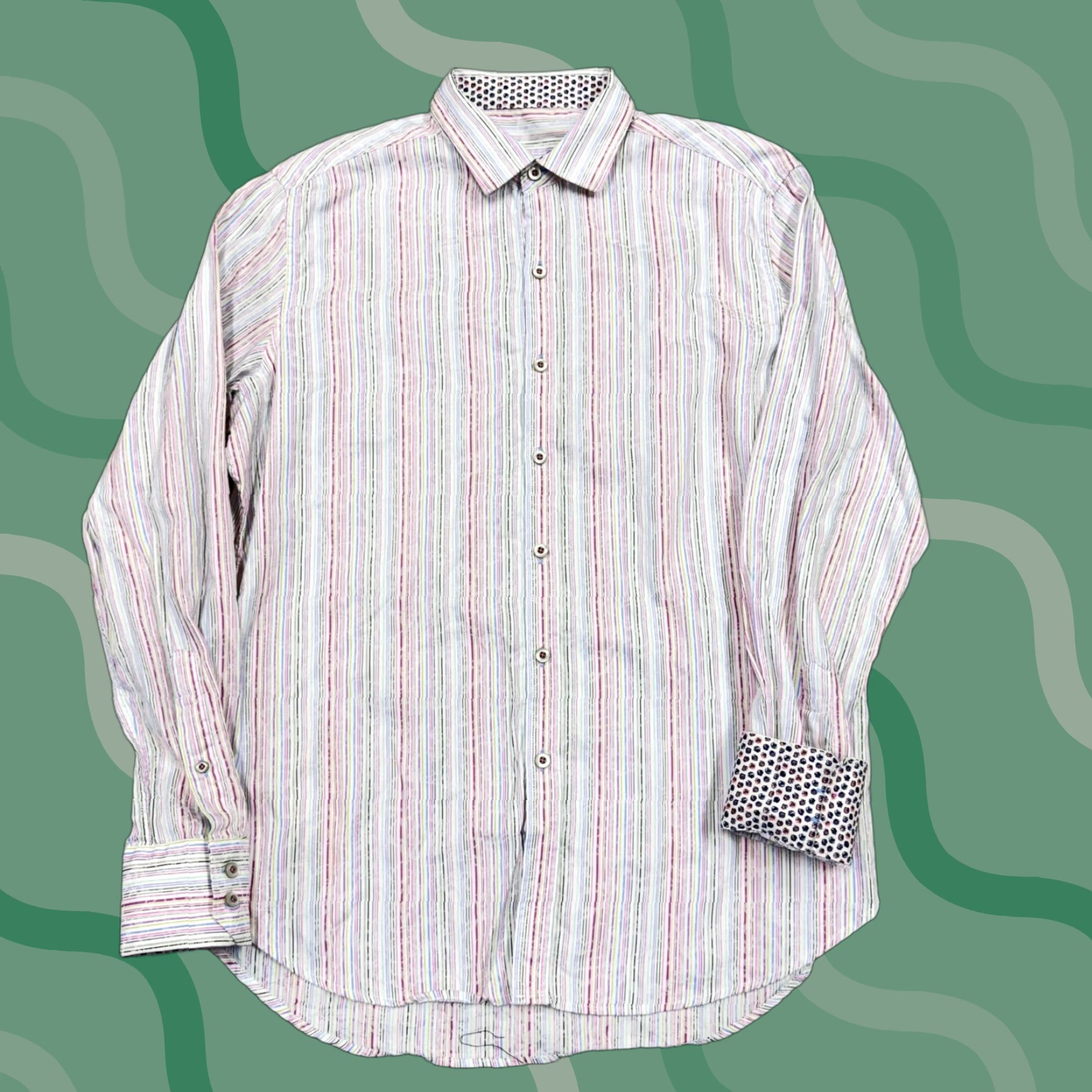 Robert Graham Robert Graham Shirt Mens Medium White Stripe Long Sleeve Button Up Contrast Cuff Size US M / EU 48-50 / 2 - 1 Thumbnail