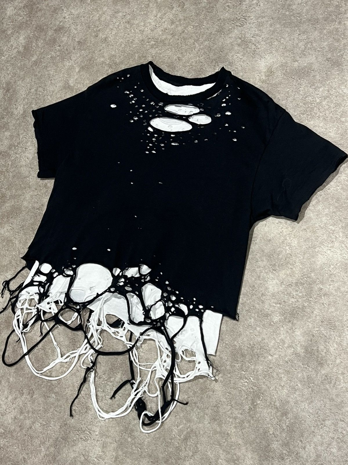 Japanese Brand × Vintage Thrashed Ripped Distressed Black Shirt Size US S / EU 44-46 / 1 - 1 Thumbnail