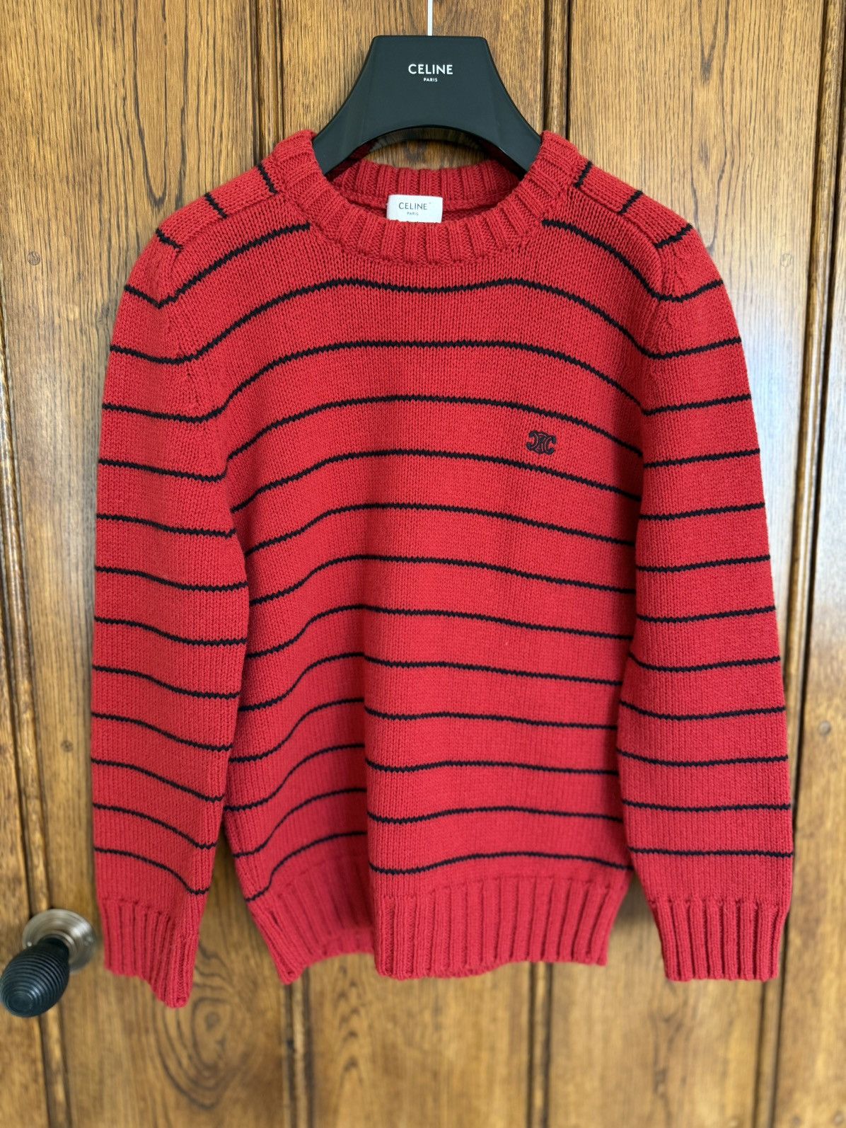 Celine $1.2k Celine red black stripe 💯% wool crew sweater S Hedi Size US S / EU 44-46 / 1 - 1 Thumbnail