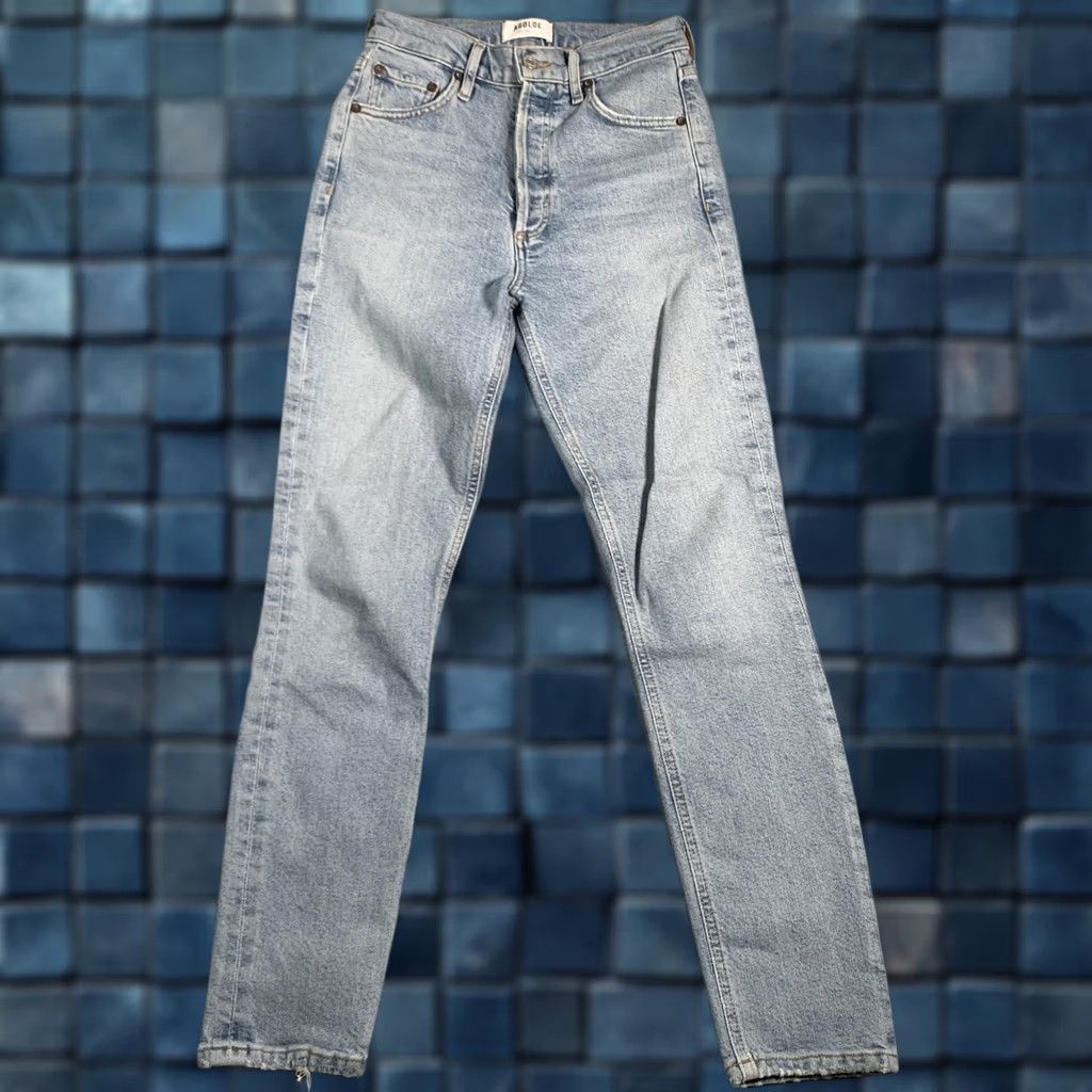 Agolde VINTAGE Agolde Nico Jeans Womens 24 Blue High Rise Stretch Denim Distressed Hem Organic Size 42" / US 20 - 1 Thumbnail
