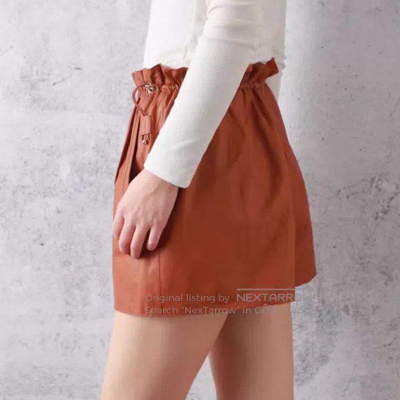 Hermes Hermes Caramel Flower Bud Leather Short Pants Size 42" / US 20 - 9 Thumbnail