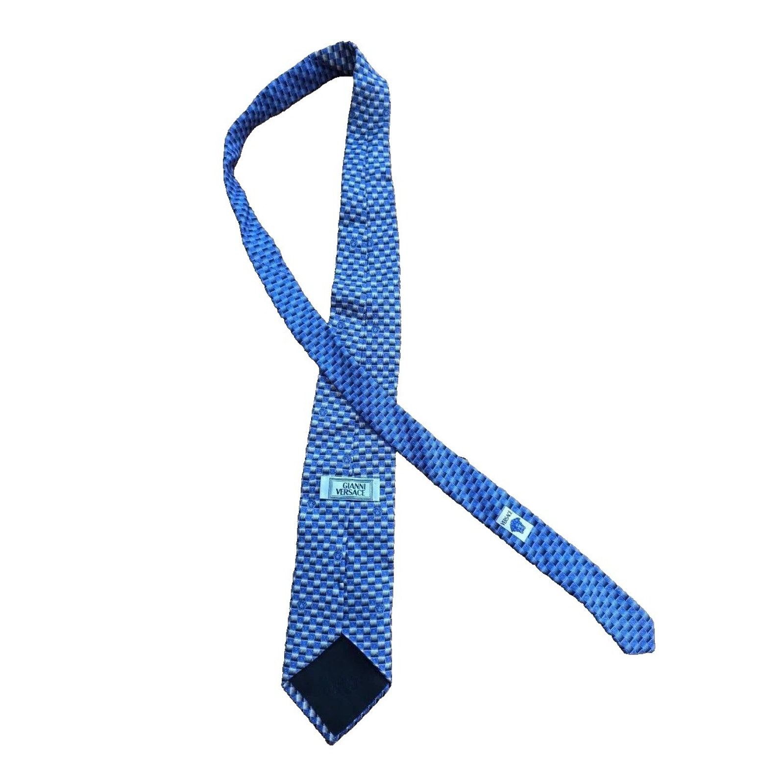 Versace Versace Tie All Logo pattern Men's 100% Silk Blue A001936 Size ONE SIZE - 2 Thumbnail