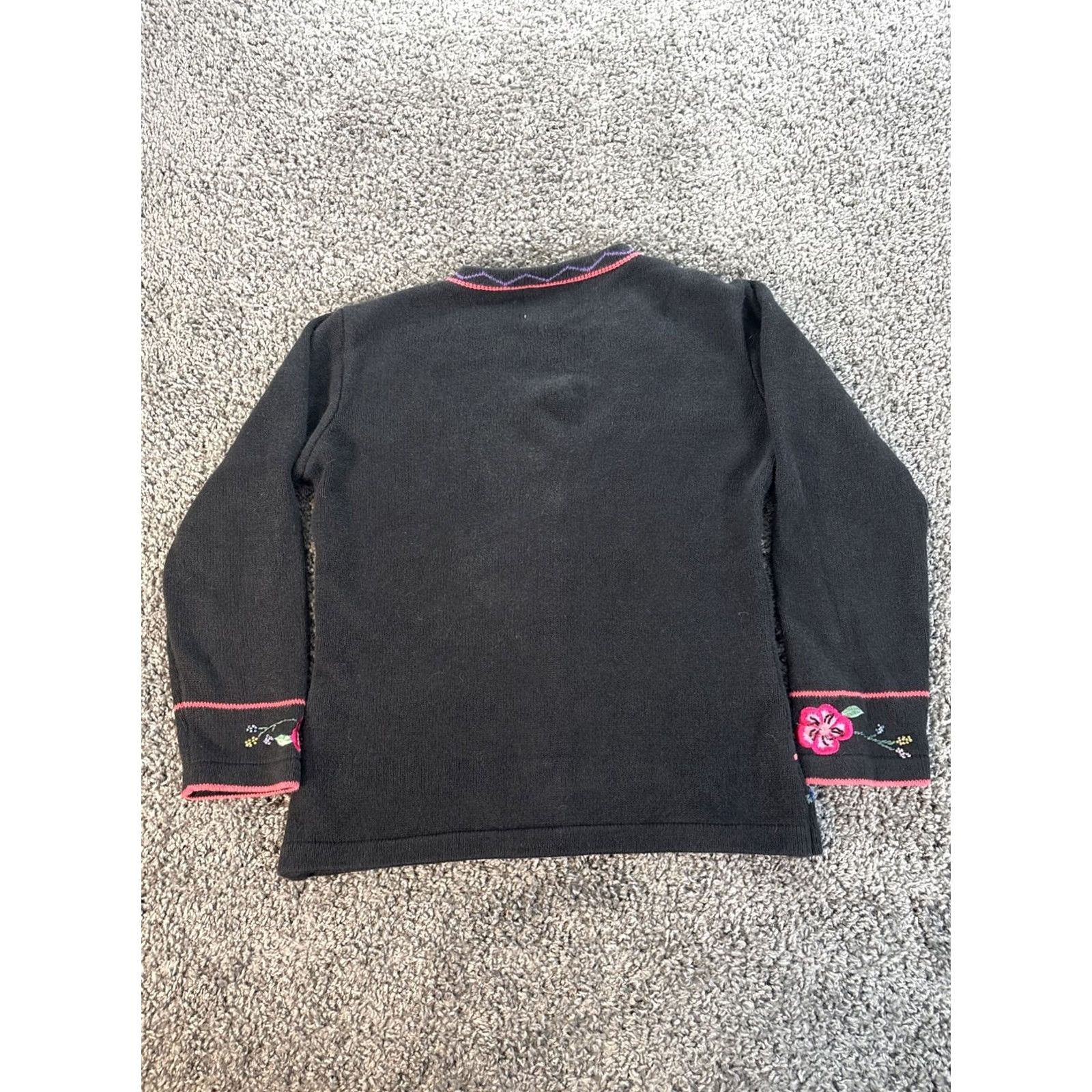Vintage VINTAGE Story Books Knits Cardigan Sweater Womens Black Floral Embriodered 90s Size M / US 6-8 / IT 42-44 - 5 Thumbnail