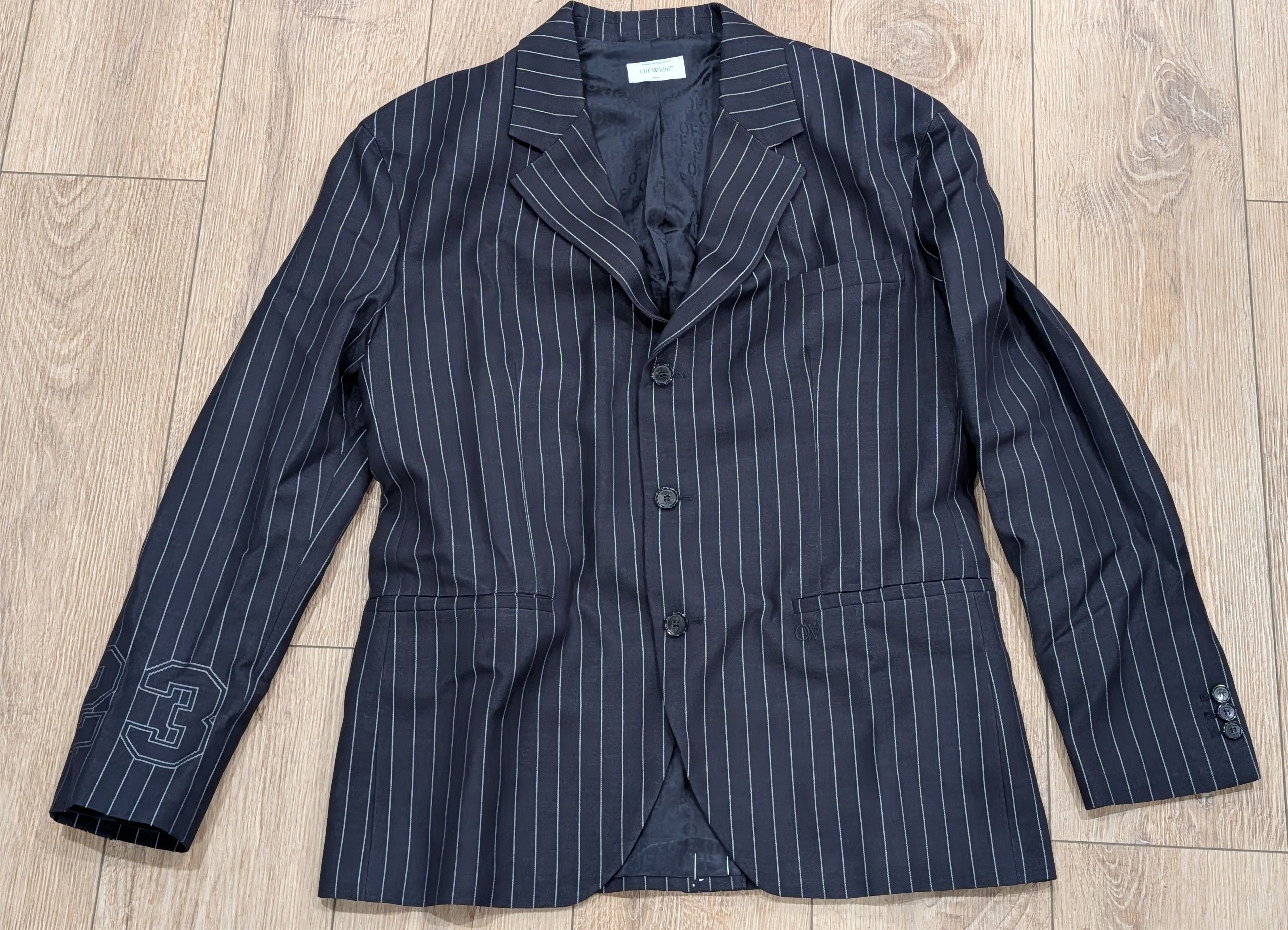 Off-White OFF-WHITE Buffalo 23 Pinstripe Wool Sport Coat Navy 52 US 42 Size 42R - 1 Thumbnail