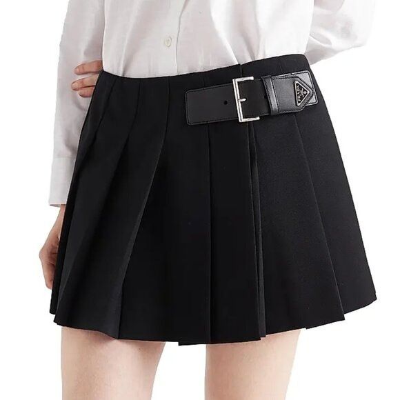 Prada Prada Gabardine Pleated Skated Kilt Belted Logo Belt Mini Sk Size 28" / US 6 / IT 42 - 14 Thumbnail
