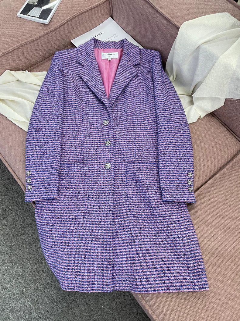 Chanel 23P Purple Tweed Coat with Crystal Buttons - dmc
