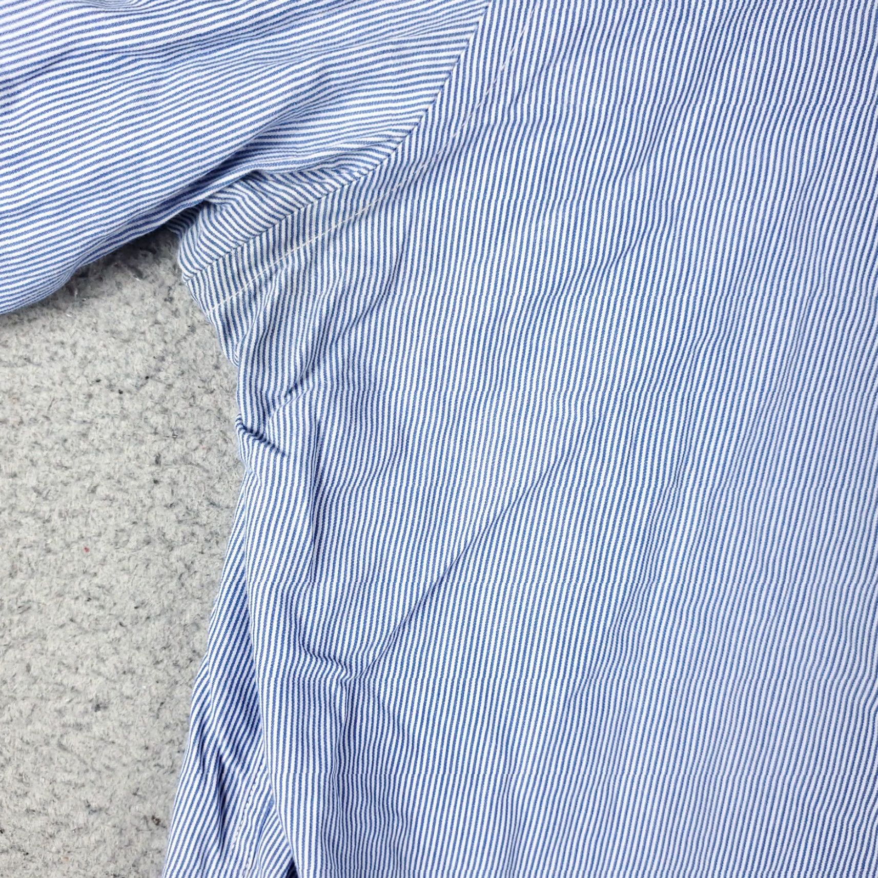 Tommy Hilfiger VINTAGE Tommy Hilfiger Shirt Mens 17.5 Blue Striped Dress Shirt Long Sleeve Button Up Size 46R - 3 Thumbnail