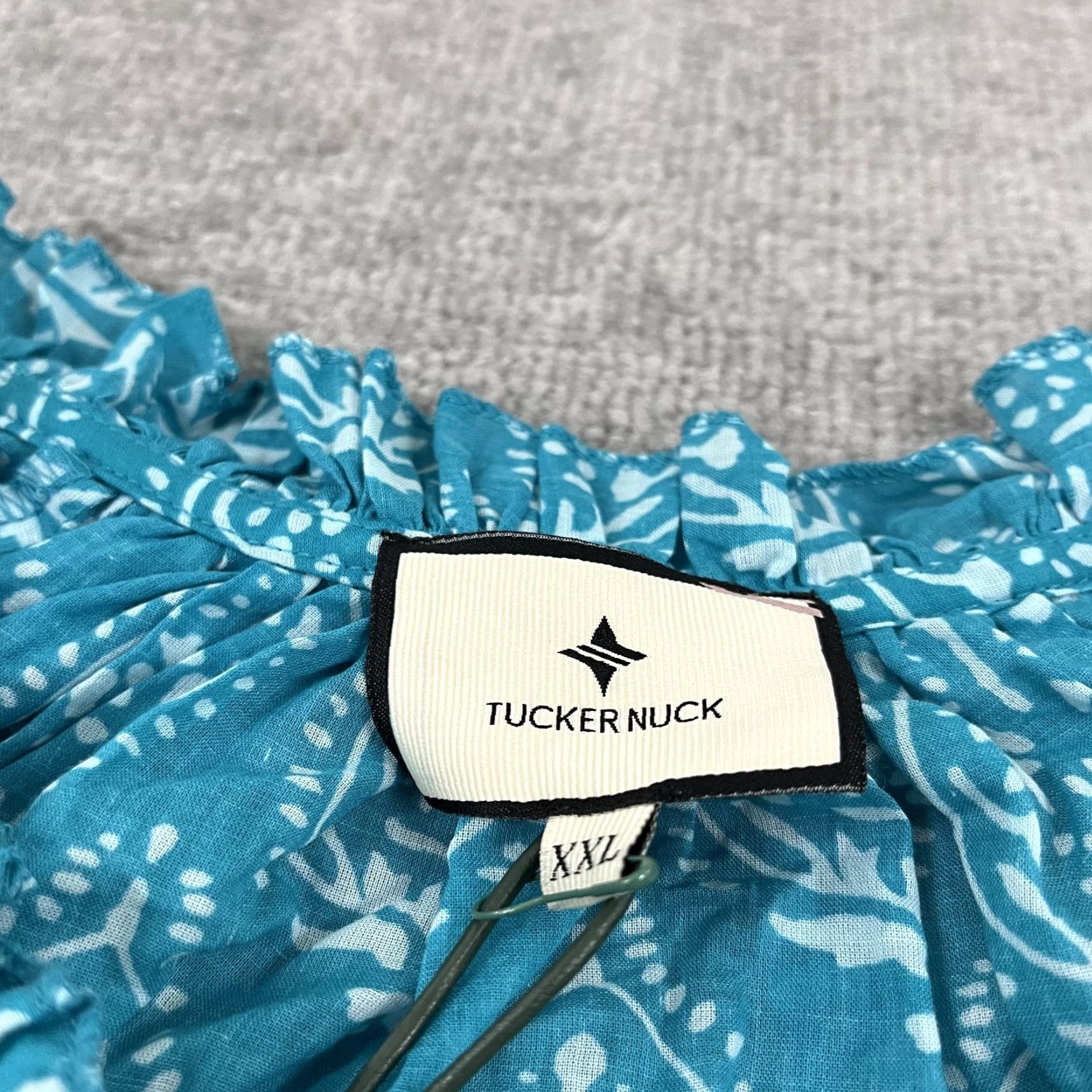 Vintage Tuckernuck Blouse Women’s 2XL Tropical Teal Blue Ruffled Casual Top Size XXL / US 16-18 / IT 52-54 - 3 Thumbnail
