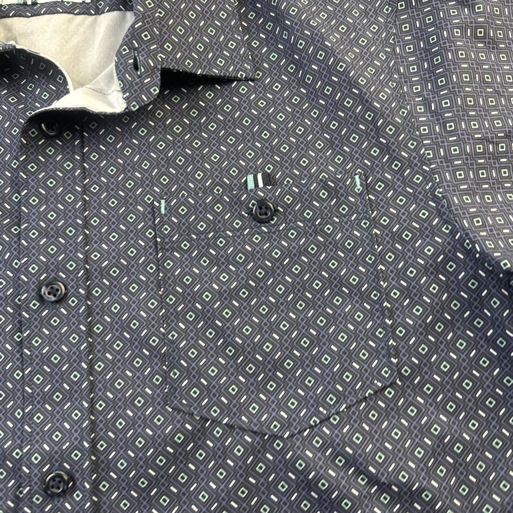 Vintage 7 Diamonds Shirt Mens Medium Blue 4 Way Stretch Geometric Button Up Size US M / EU 48-50 / 2 - 4 Thumbnail