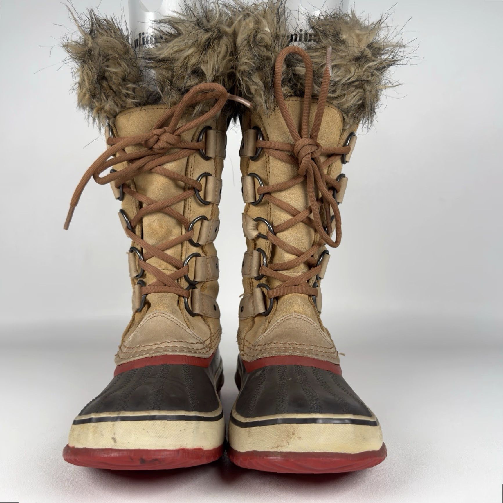 SOREL SOREL Joan of Arctic Womens Boots Tan Leather Waterproof Insulated Winter Fur Round Toe Tie Casual Winter Womens Flat Rubber Outsole Waterproof No N/A Size US 5 / IT 35 - 2 Thumbnail