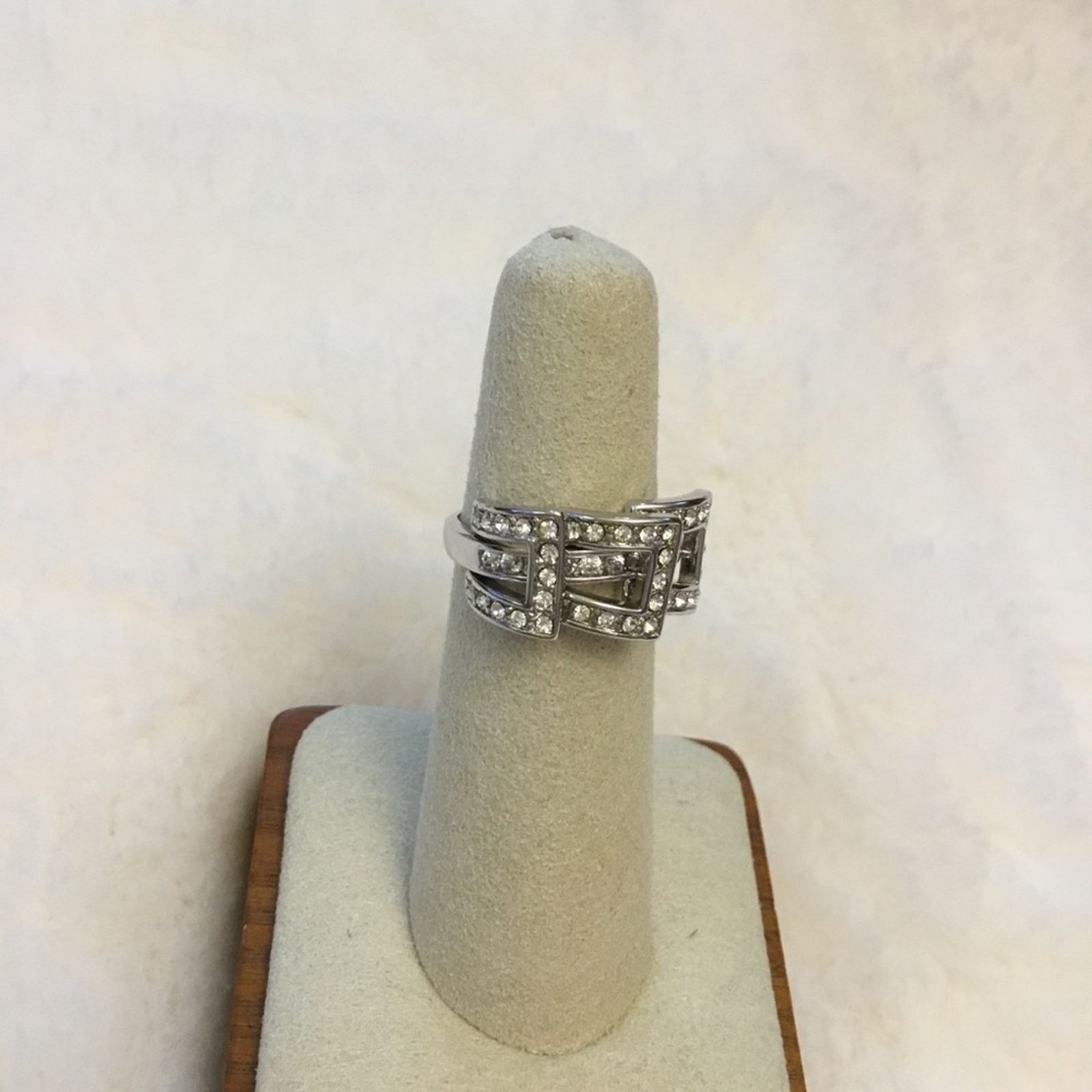 Other Silver Trio-Crystal Rows Ring Size ONE SIZE - 2 Thumbnail