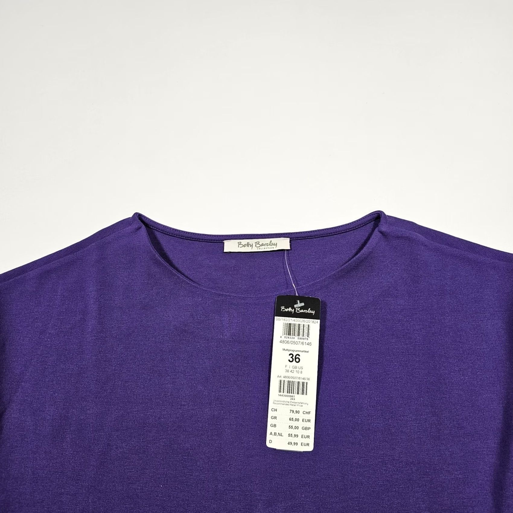 Vintage Betty Barclay Womens Jumper Purple 10 UK Short Sleeve Round Neck Top Ladies Size L / US 10 / IT 46 - 2 Thumbnail