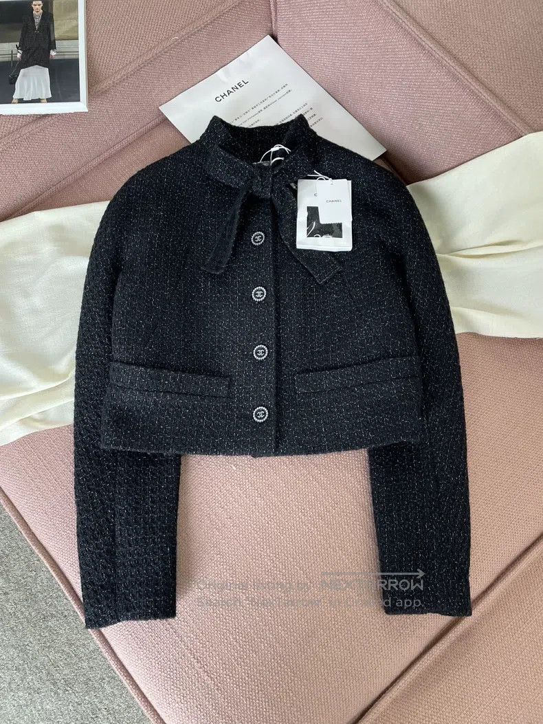 Chanel Chanel 24B black bow tweed plaid jacket Size XXS / US 00 / IT 34 - 1 Thumbnail