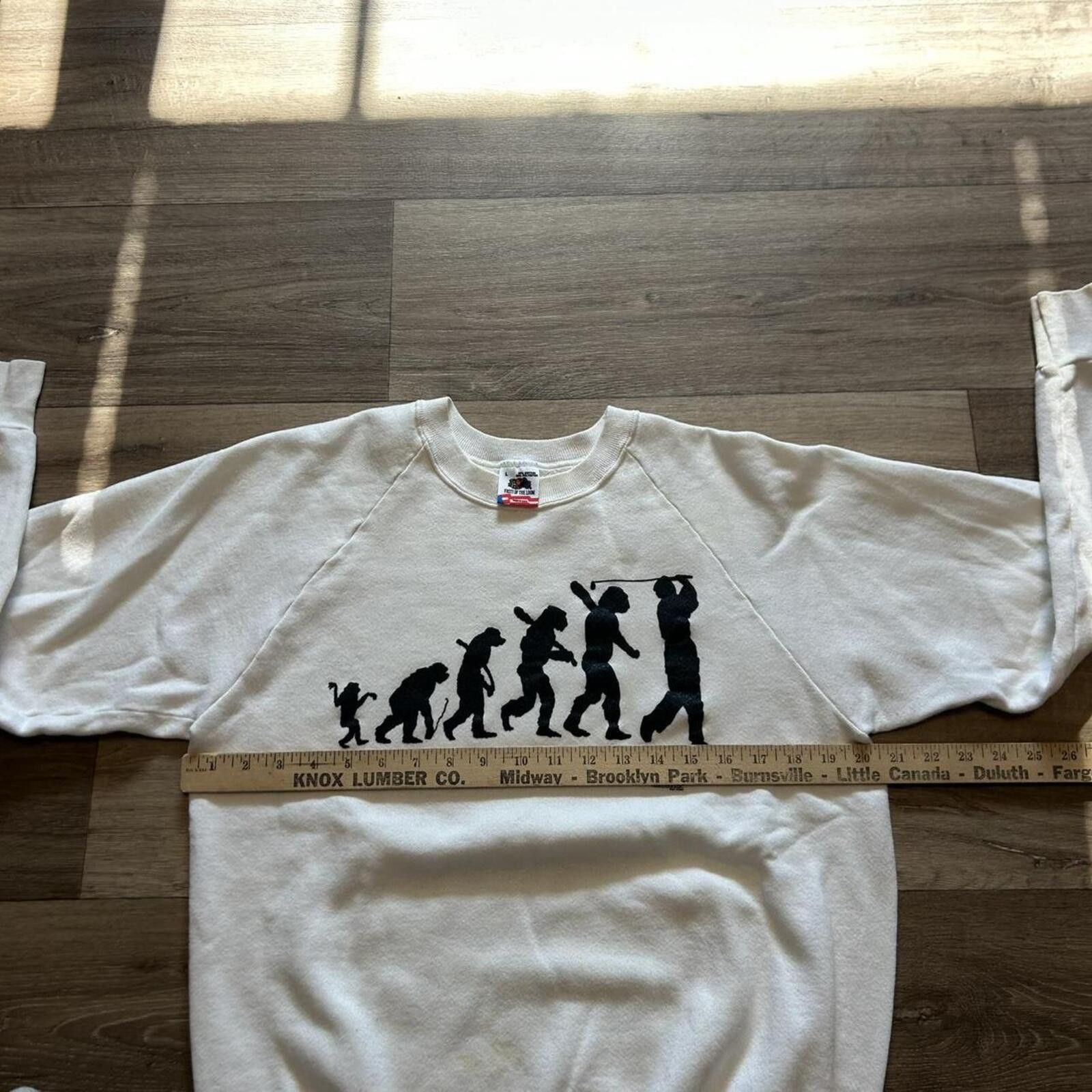 Fruit Of The Loom Vintage Evolution modern golfer Cavemen funny sweatshirt L Size US L / EU 52-54 / 3 - 6 Thumbnail