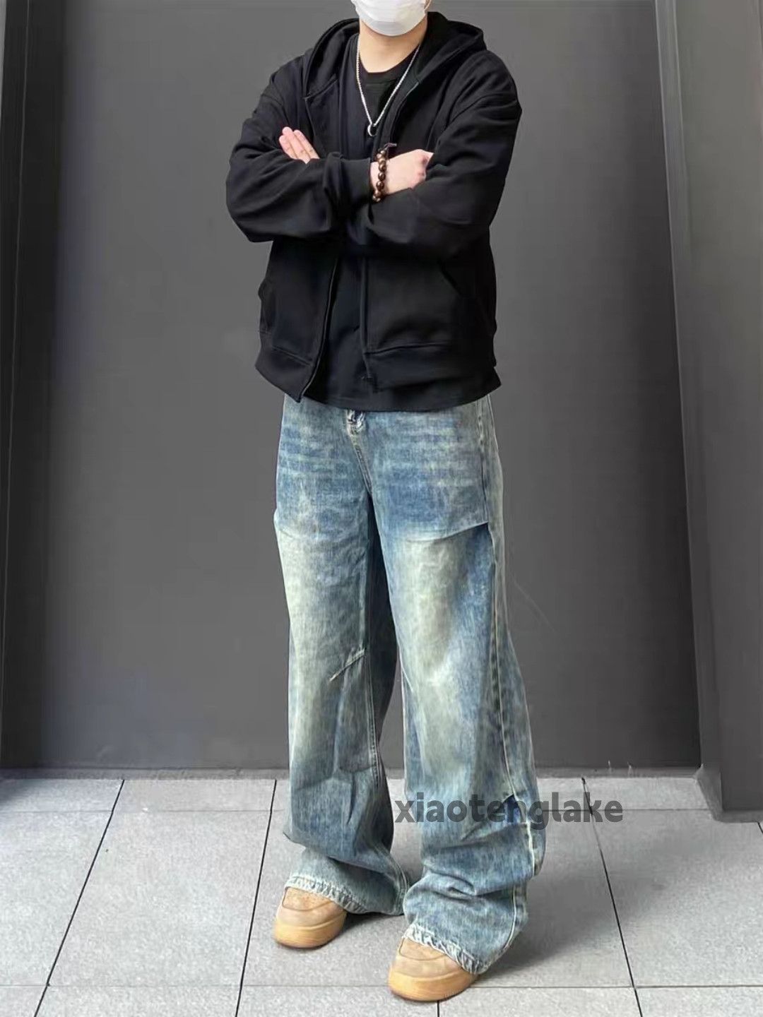 Jean Unisex washed faded utility punk yuppie loose baggy jeans Size US 33 - 5 Thumbnail