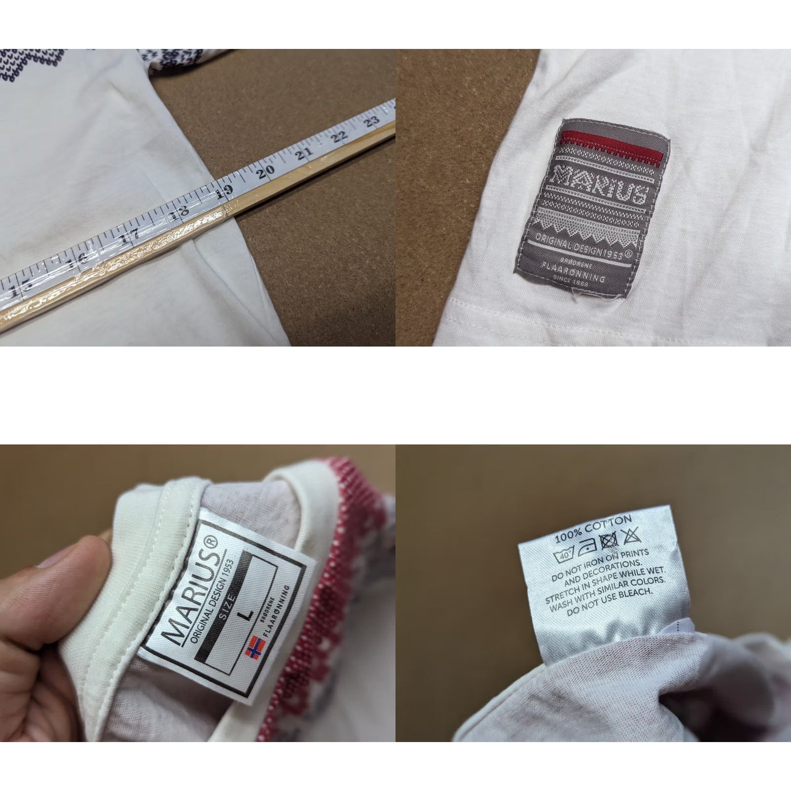 Vintage Marius of Norway Mens T-Shirt Nordic White Fair isle Short Sleeves Tee L Size US L / EU 52-54 / 3 - 8 Thumbnail