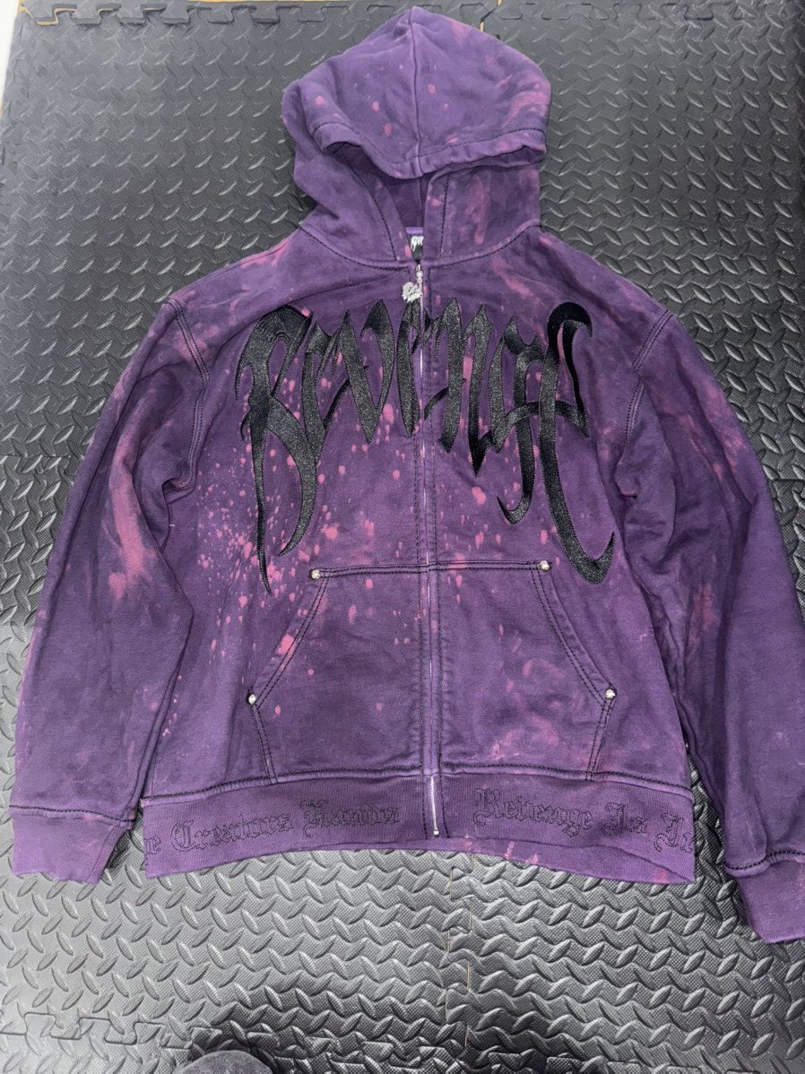 Revenge Contrast Stitched Embroidered Zip Up Hoodie