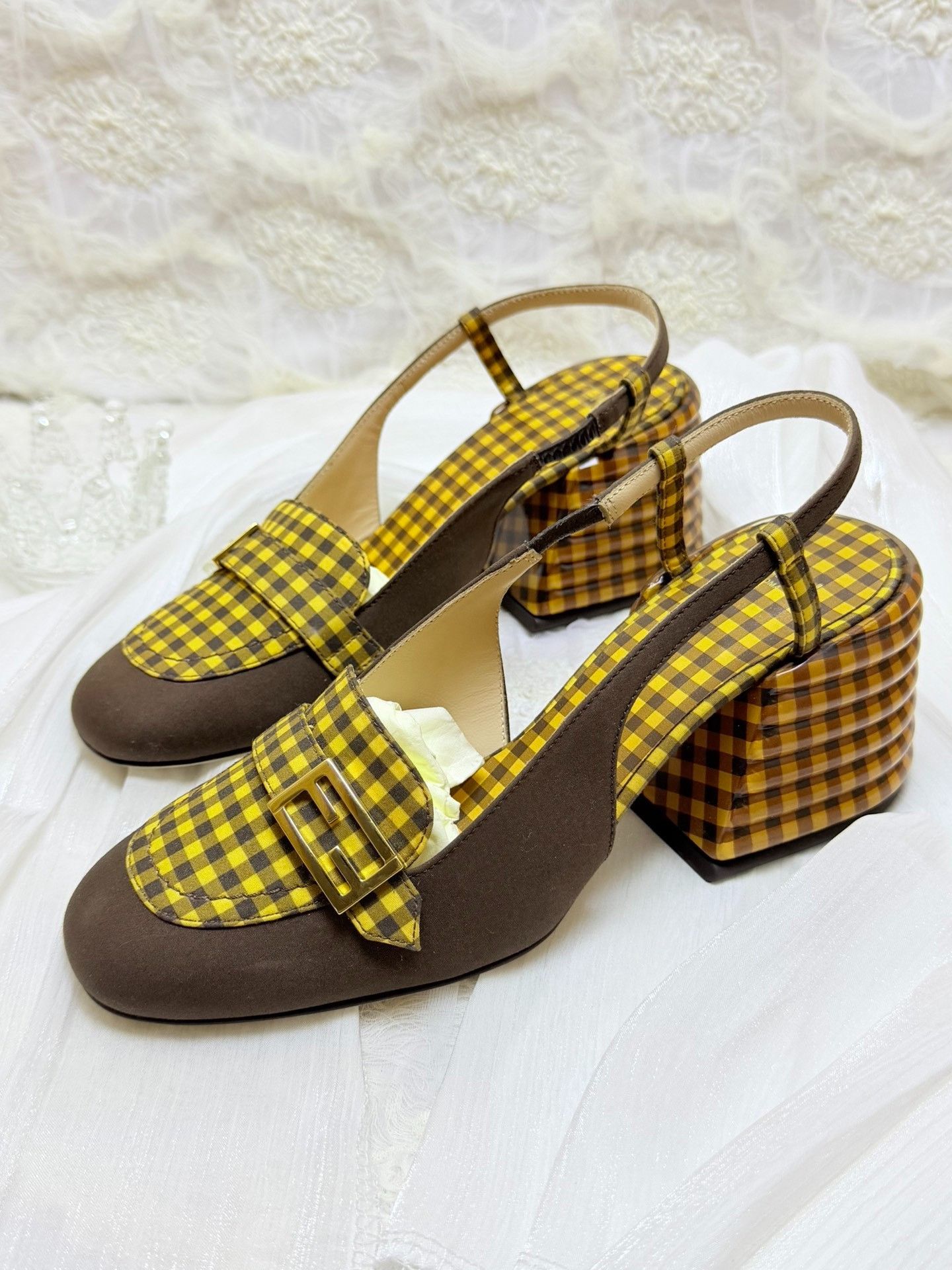 Fendi Fendi Plaid Yellow Sandals us_5-5 Women Size US 5.5 / IT 35.5 - 1 Thumbnail