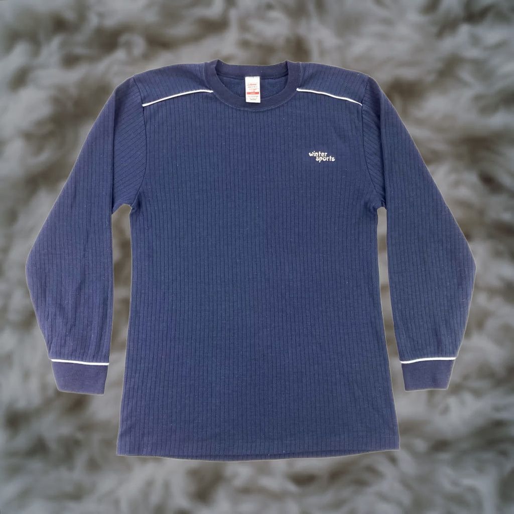 Vintage VINTAGE St Michael Men's Winter Sports Thermal Shirt Navy Blue Large Long Sleeve Crew Neck Cotton T-Shirt Size US L / EU 52-54 / 3 - 1 Thumbnail