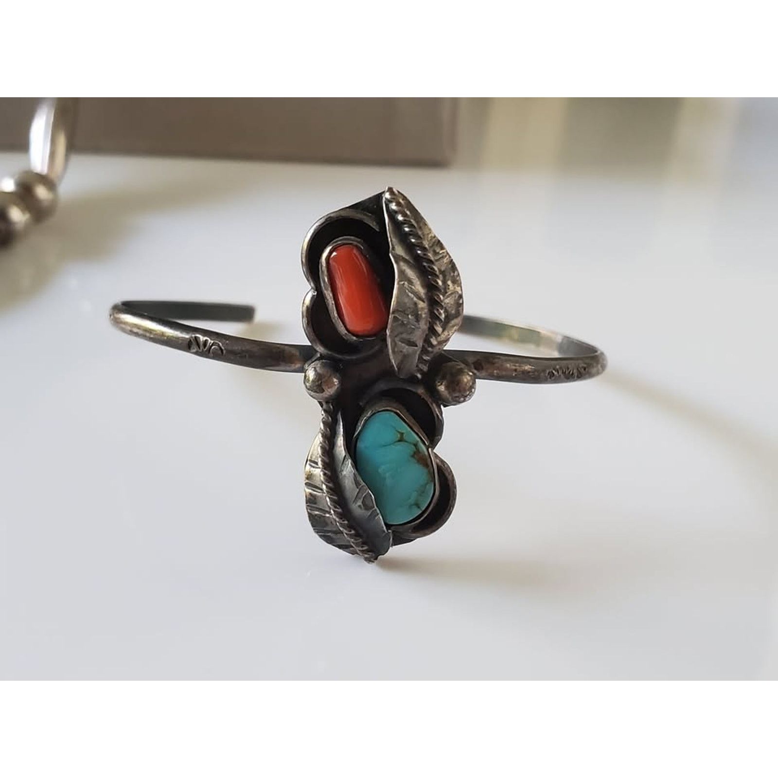 Other Vintage Turquoise and Coral Navajo Sterling Child Bracelet Size ONE SIZE - 1 Thumbnail