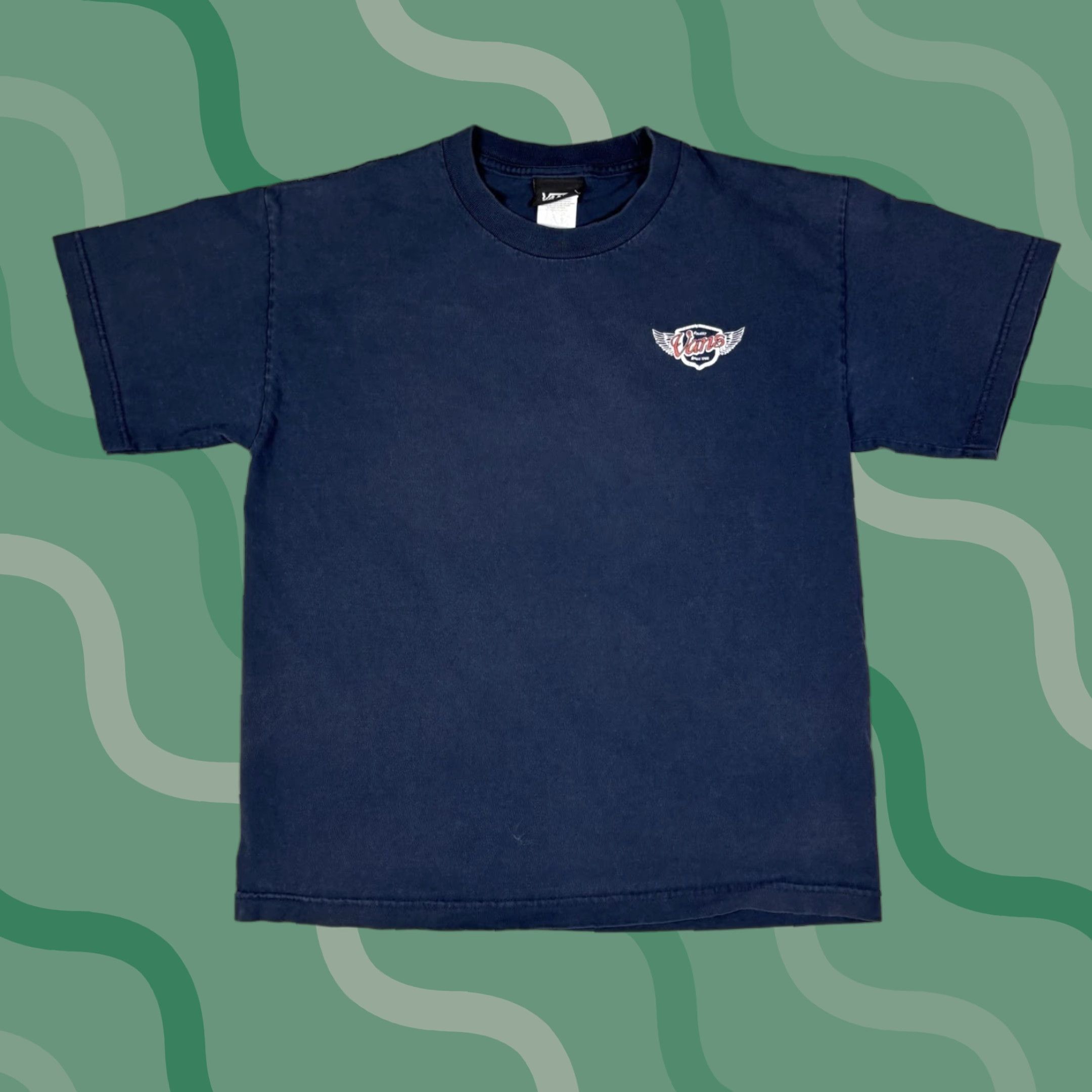 Vans VINTAGE Vans T Shirt Mens S Blue Graphic Print 90s Grunge Skateboarding Promo Short Sleeve Crew Neck Double-Sided Size US S / EU 44-46 / 1 - 1 Thumbnail