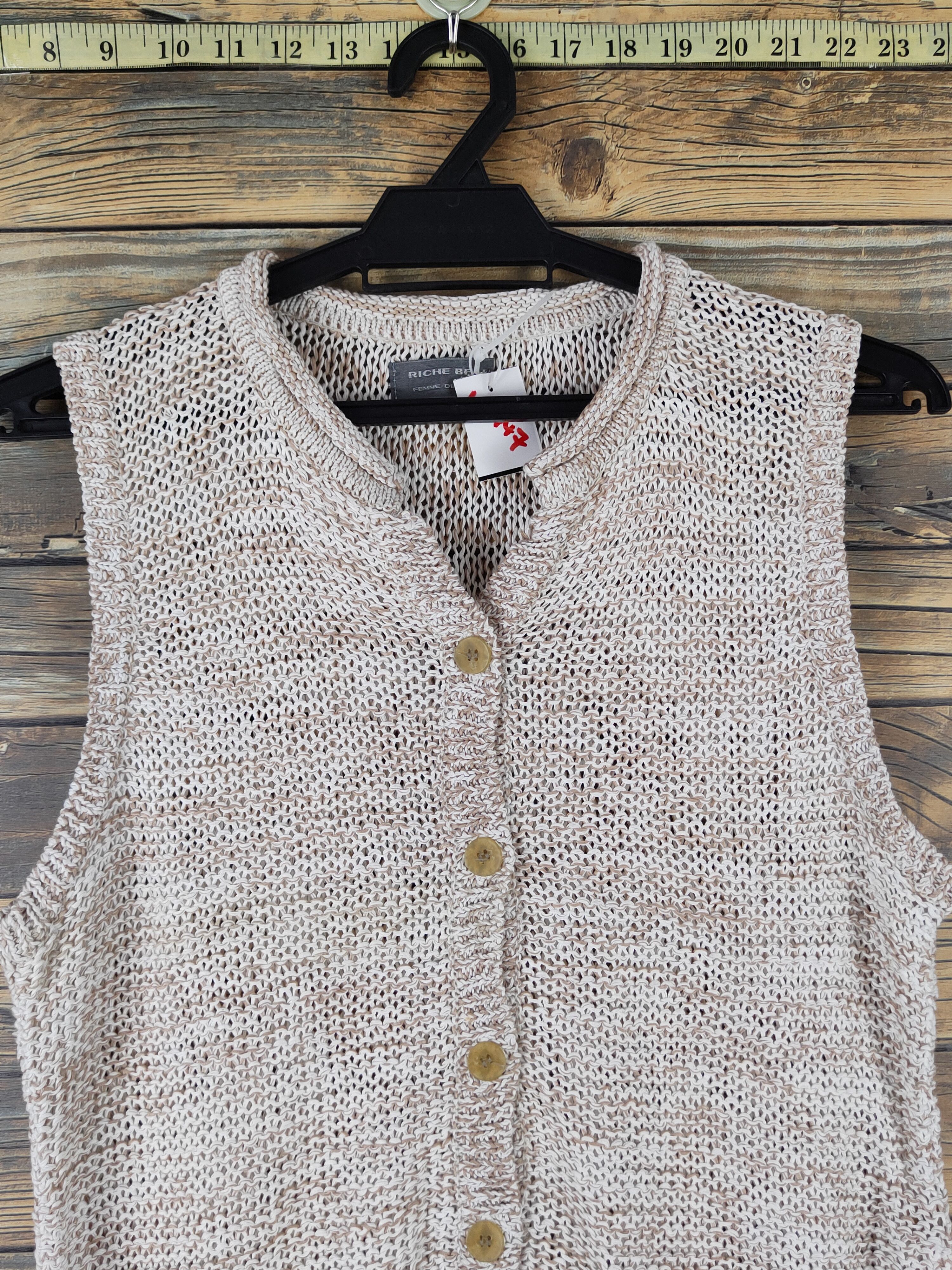 Aran Isles Knitwear Riche Beau Light Brown crochet meshnet Knitwear Vests #W1447 Size S / US 4 / IT 40 - 2 Thumbnail