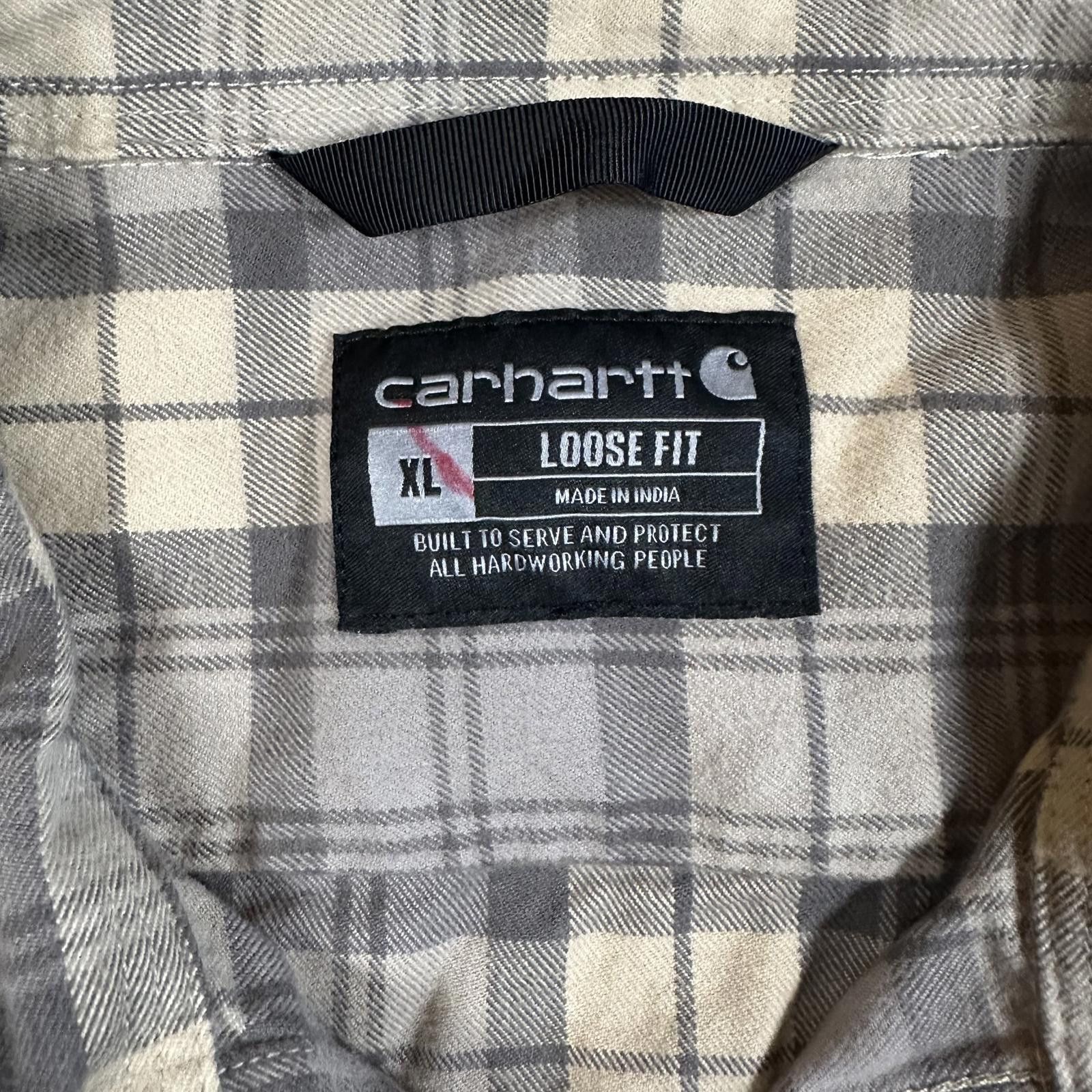 Carhartt Carhartt Mens Heavy Flannel XL Gray Cream Plaid Loose Fit Size US XL / EU 56 / 4 - 4 Thumbnail