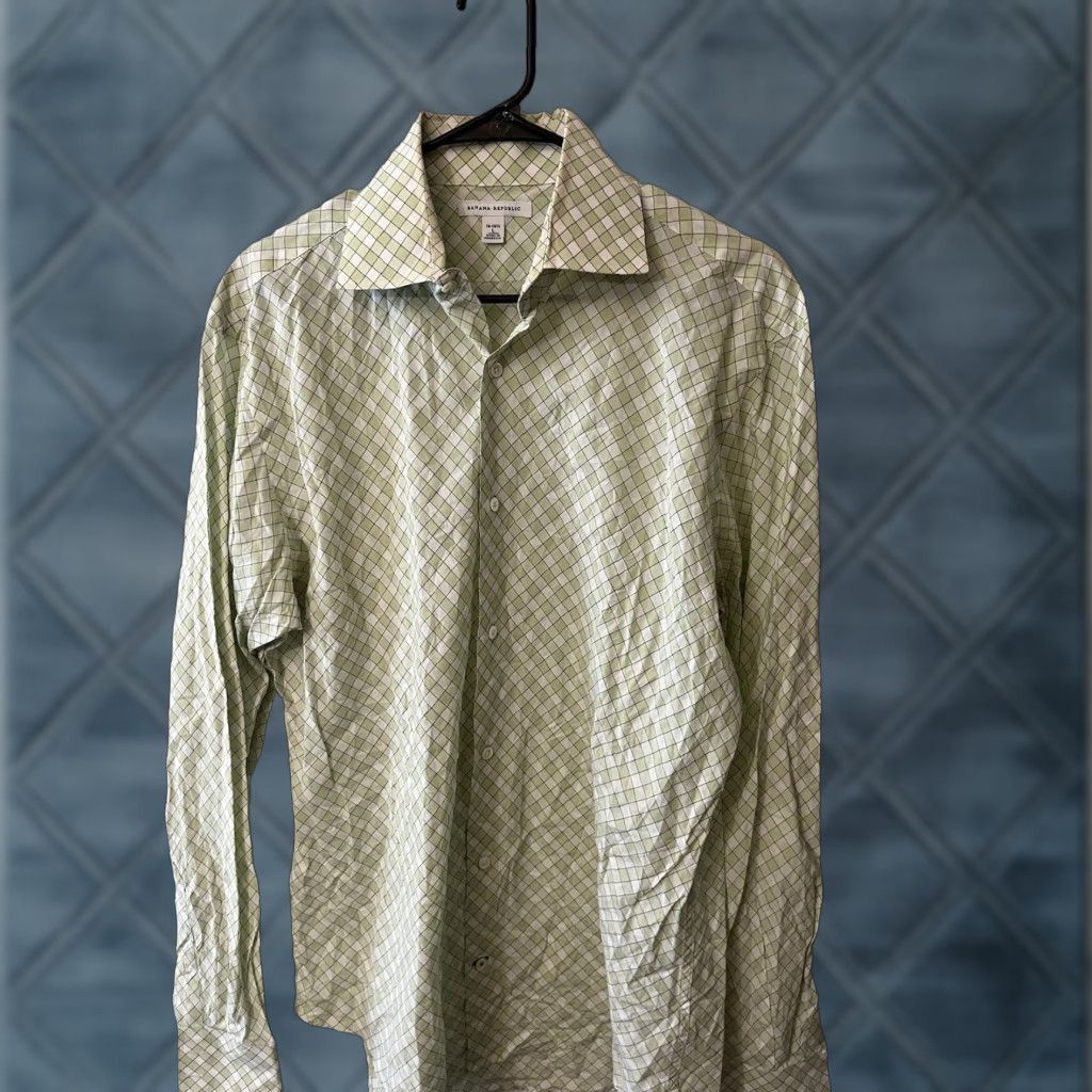Banana Republic VINTAGE Banana Republic Men's Shirt Long Sleeve Button-Up Check Slim Green Large Size US L / EU 52-54 / 3 - 1 Thumbnail
