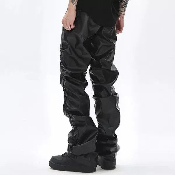 Leather Loose Ruched Casual Pu Leather Pants Streetwear Punk Rock Size US 32 / EU 48 - 5 Thumbnail