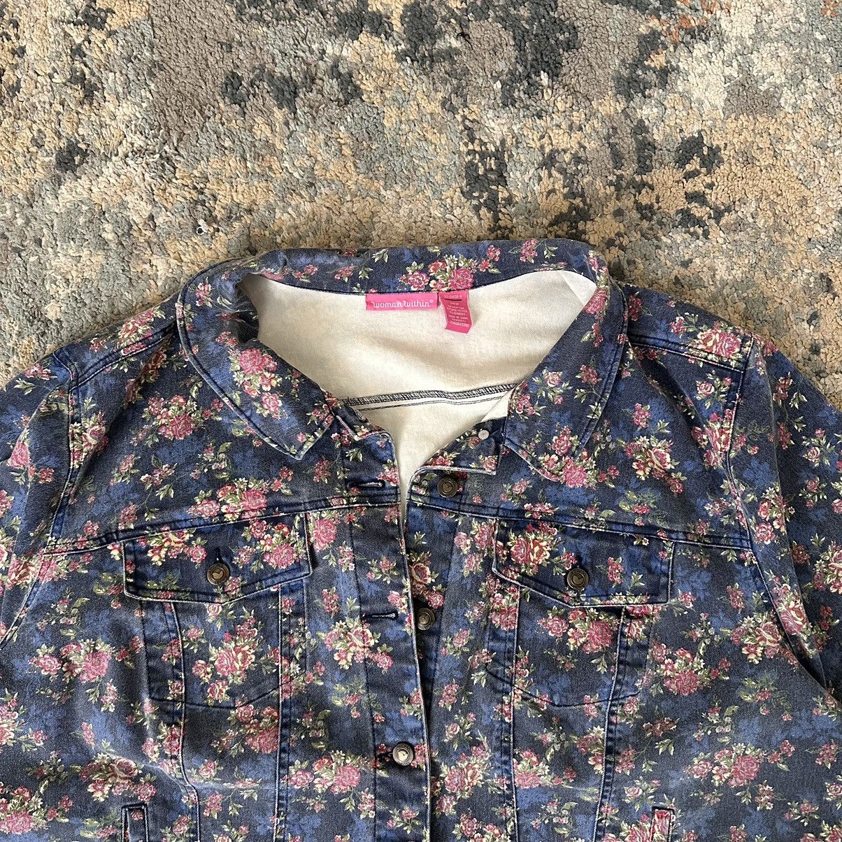 Vintage Floral Denim Jacket Size US XXL / EU 58 / 5 - 2 Thumbnail