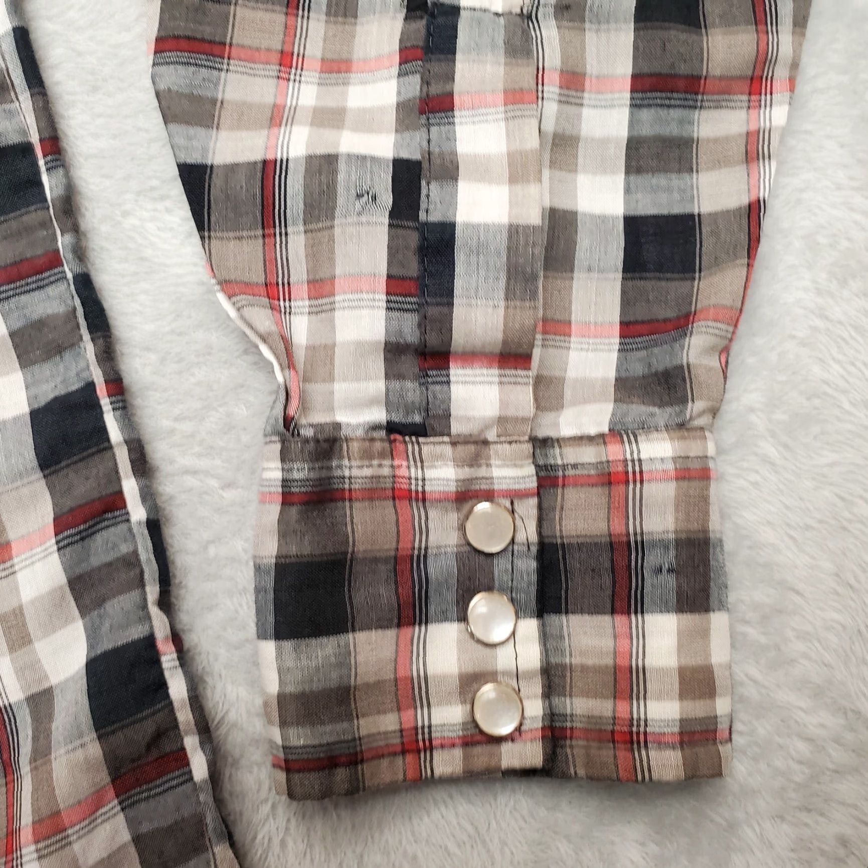 Vintage VINTAGE BJ-R Shirt Mens L Gray Plaid Pearl Snap Long Tails Form-Fit Western Size US L / EU 52-54 / 3 - 2 Thumbnail
