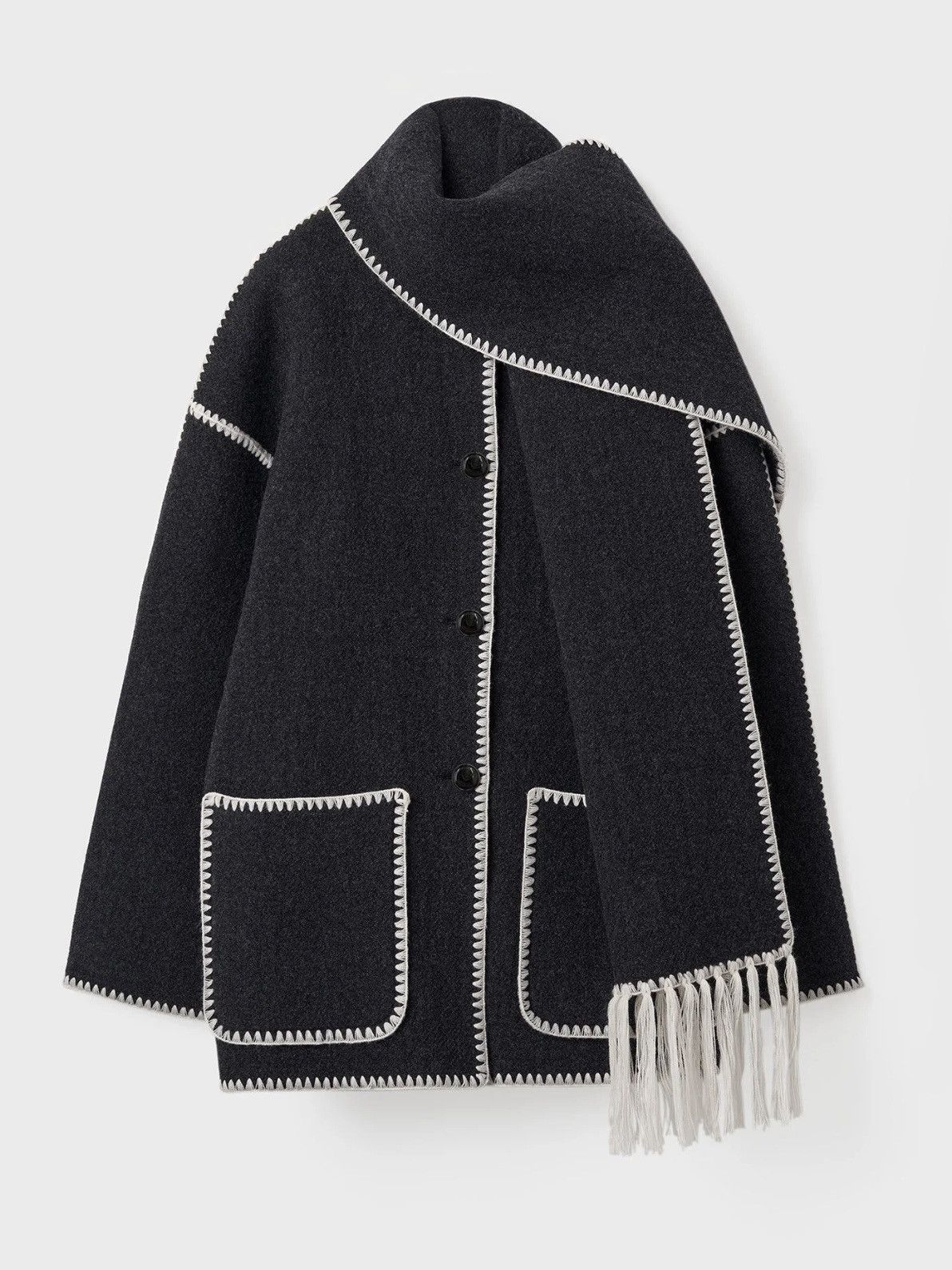Toteme Toteme Embroidered scarf jacket dark grey mélange size 32 Size XXS / US 00 / IT 34 - 1 Thumbnail
